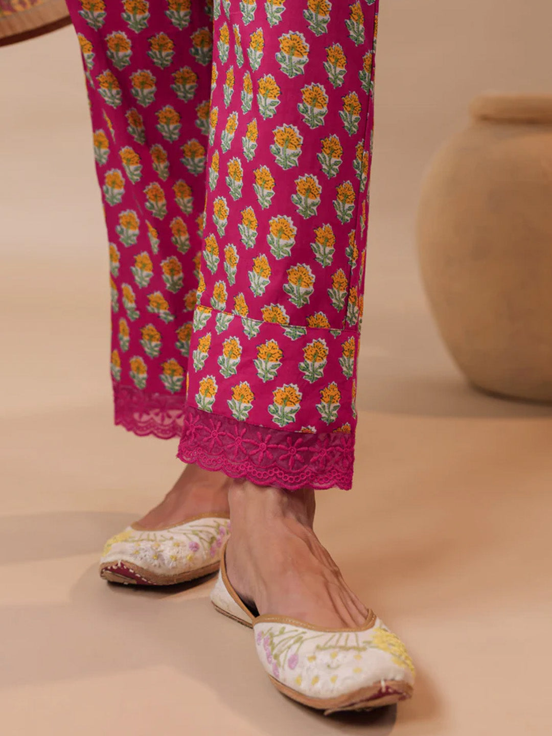 Pink Printed Pakistani-Style Suit Kurta Set