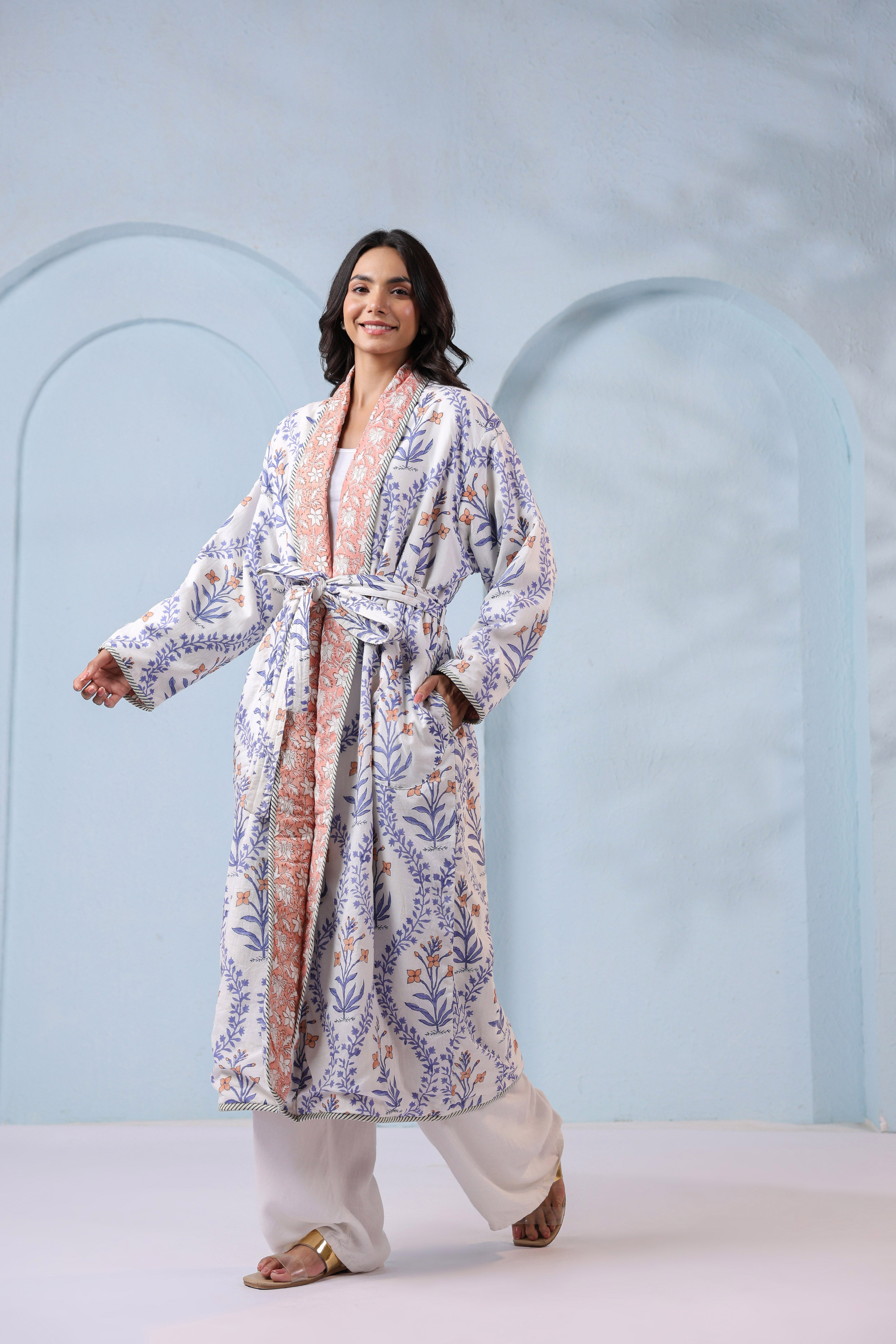 English Rose Floral Quilted Reversible Robe