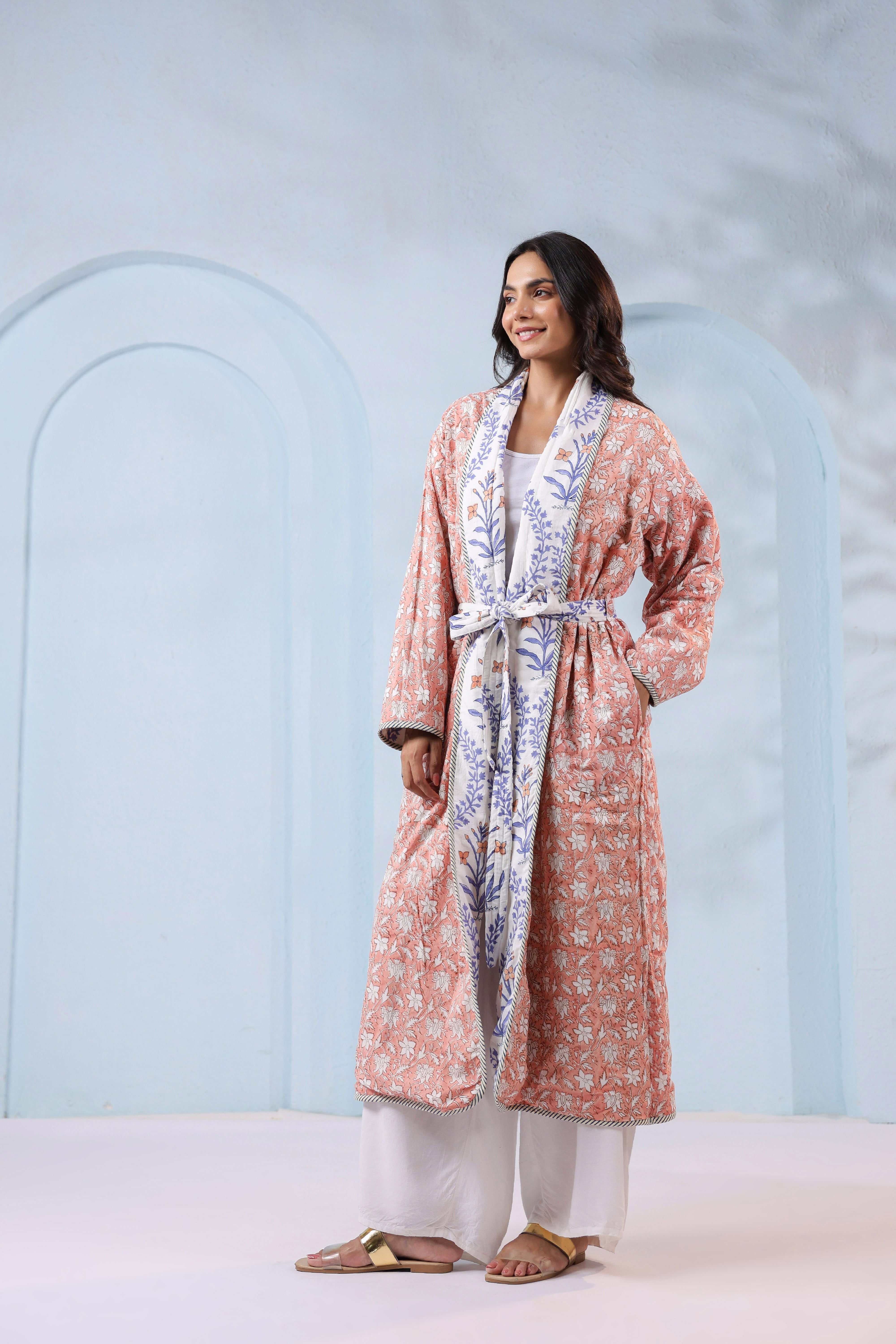 English Rose Floral Quilted Reversible Robe