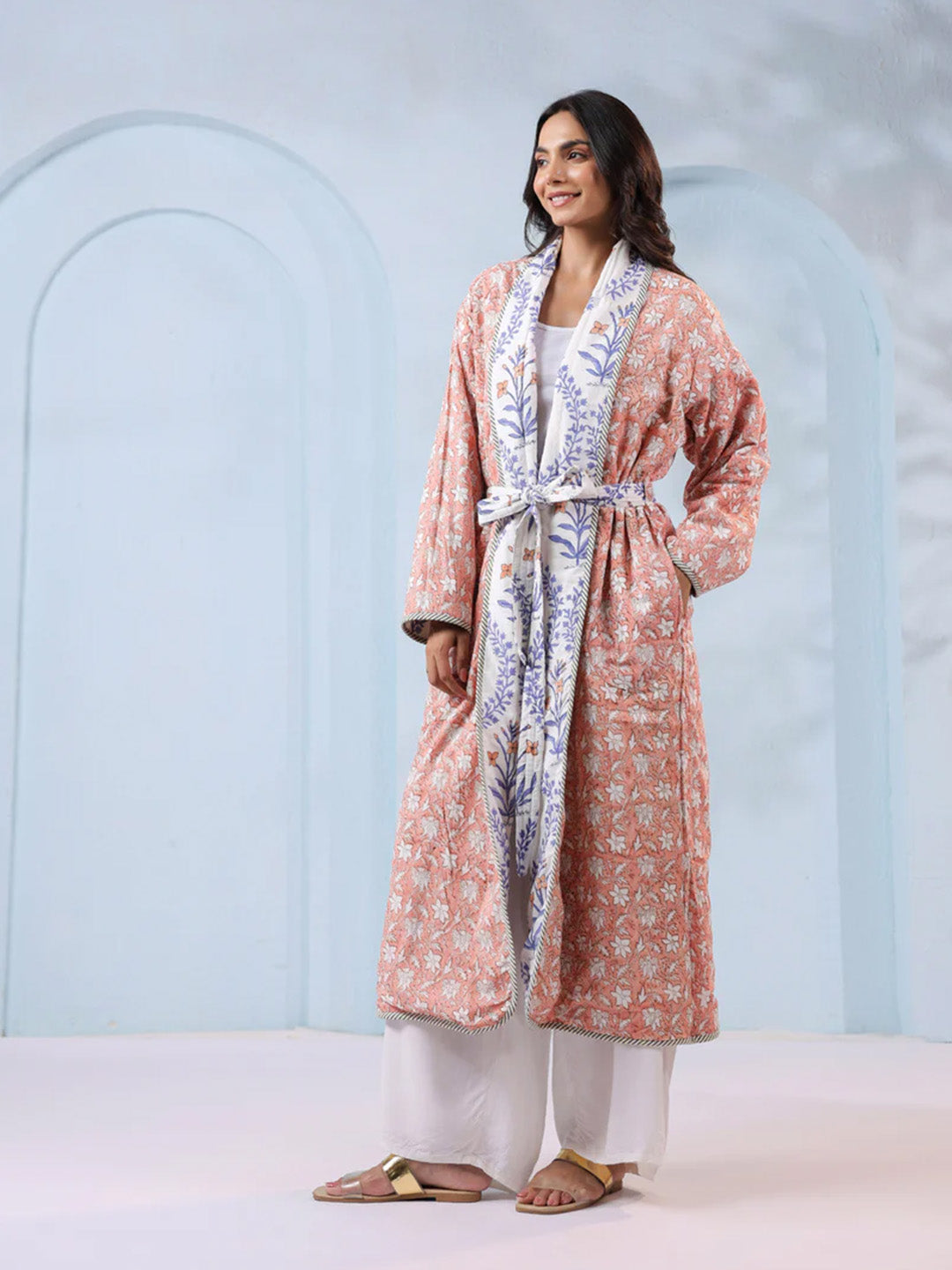 English Rose Floral Quilted Reversible Robe