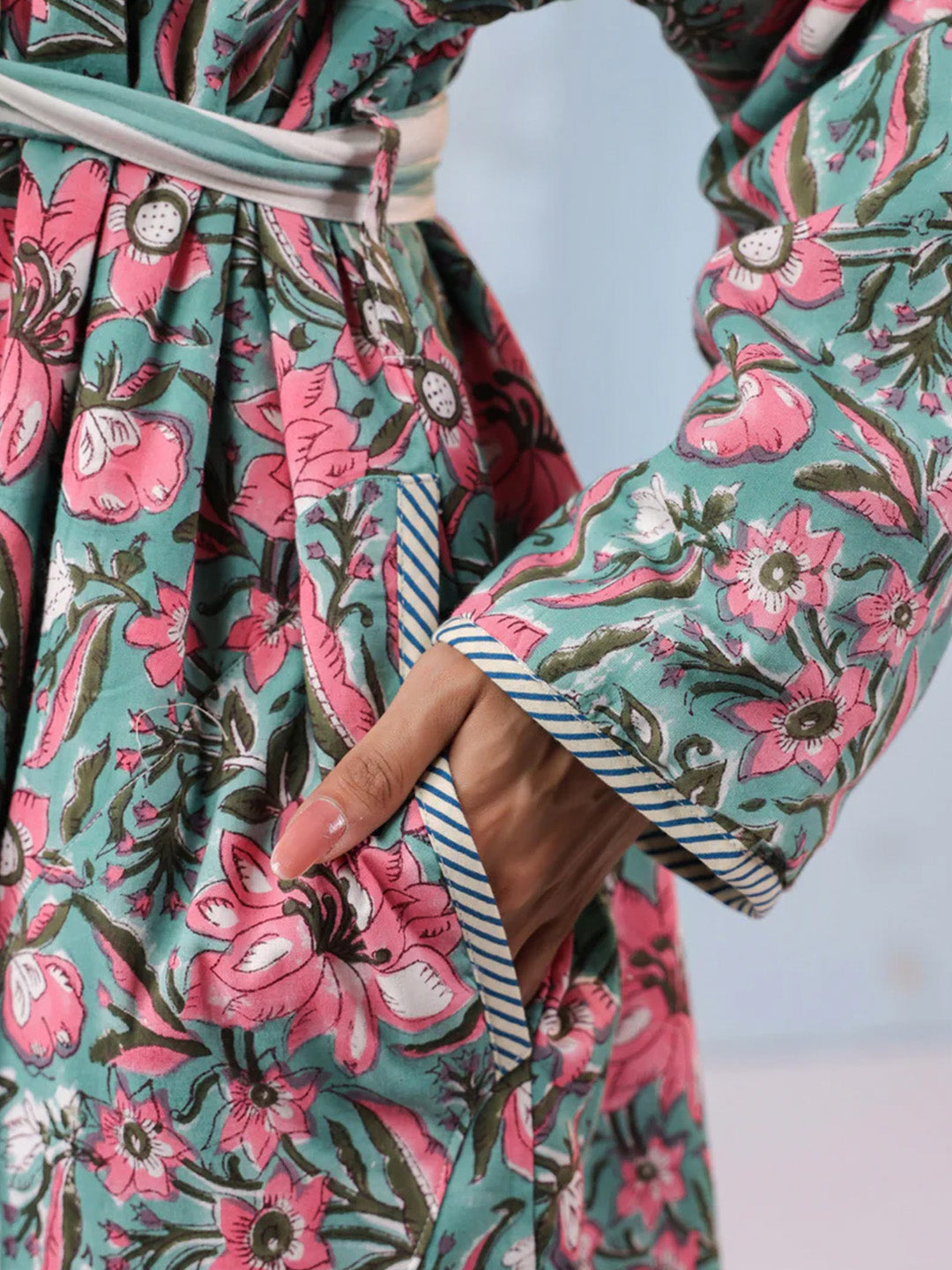 Hibiscus Green Floral Quilted Reversible Robe