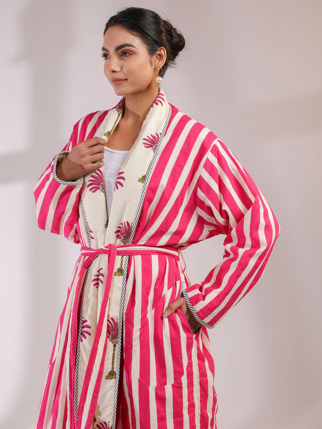 Palm Printed Reversible Quilted Robes
