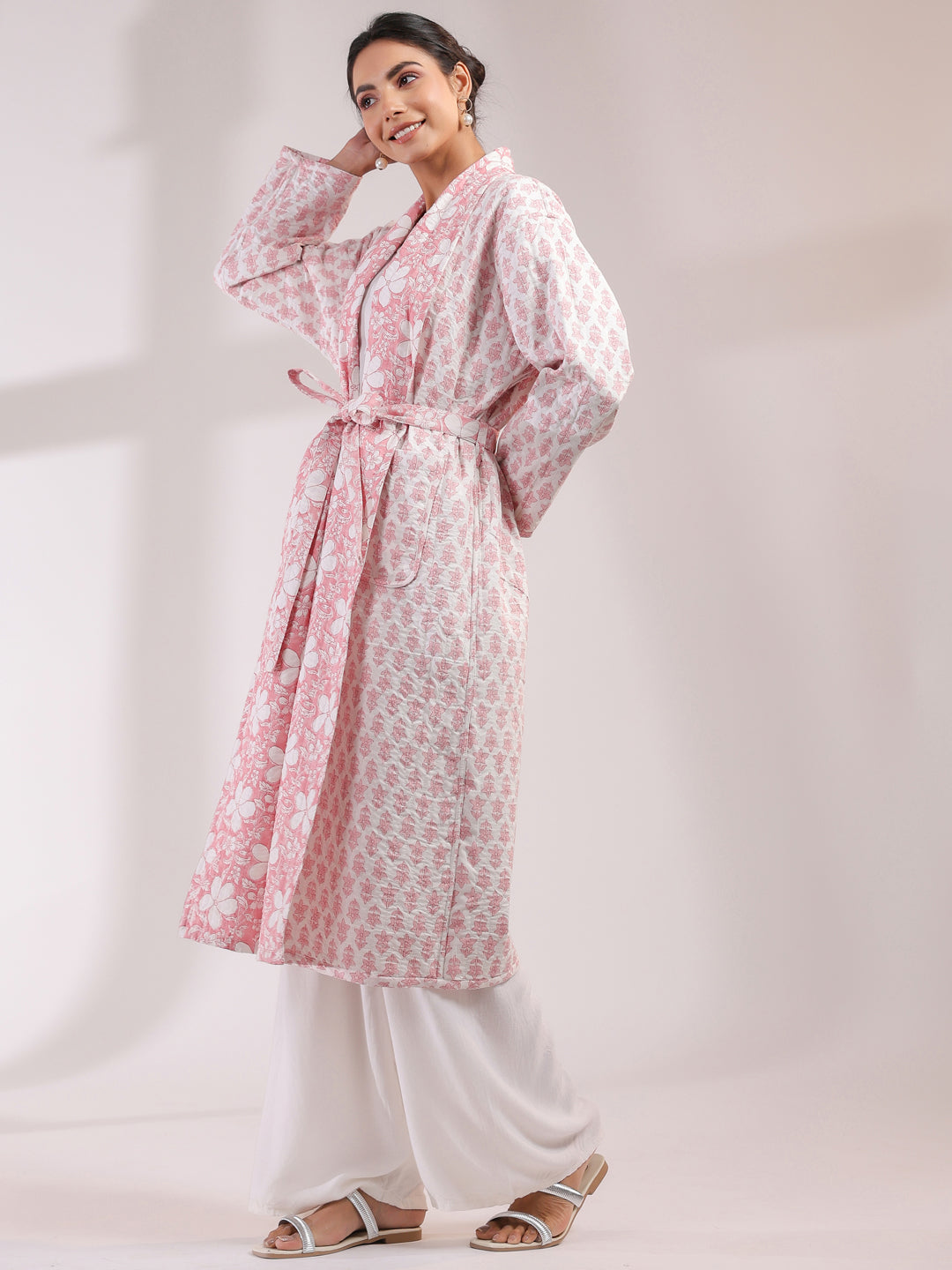 Rose Printed Light Quilted Reversible Cotton Robe