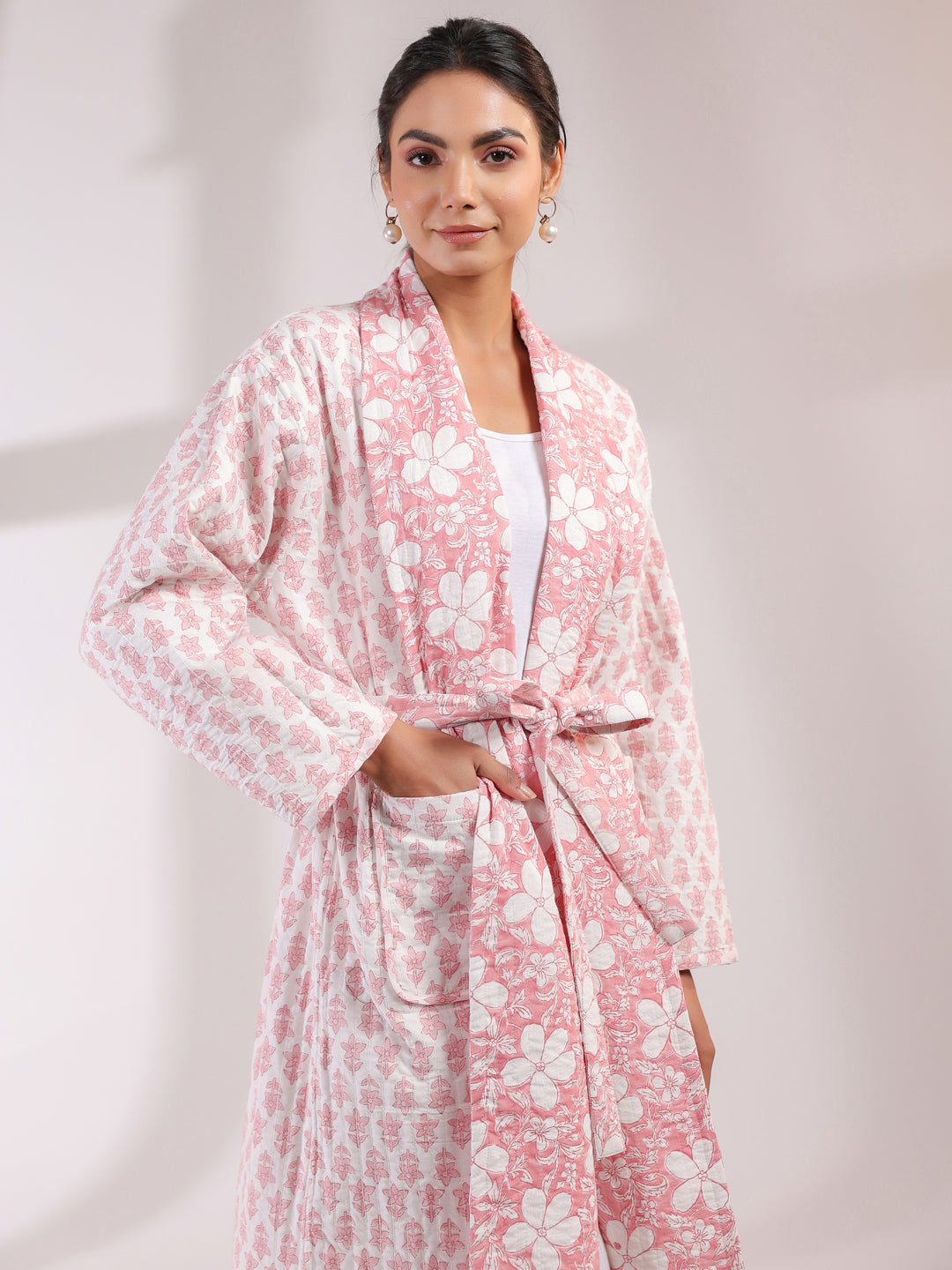 Rose Printed Light Quilted Reversible Cotton Robe