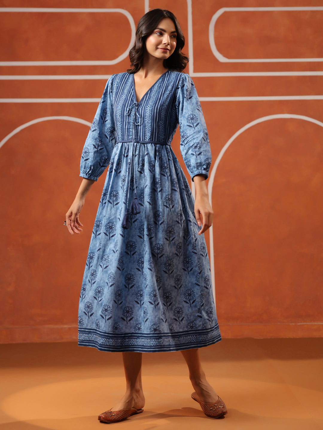 Indigo Printed Cotton Dress