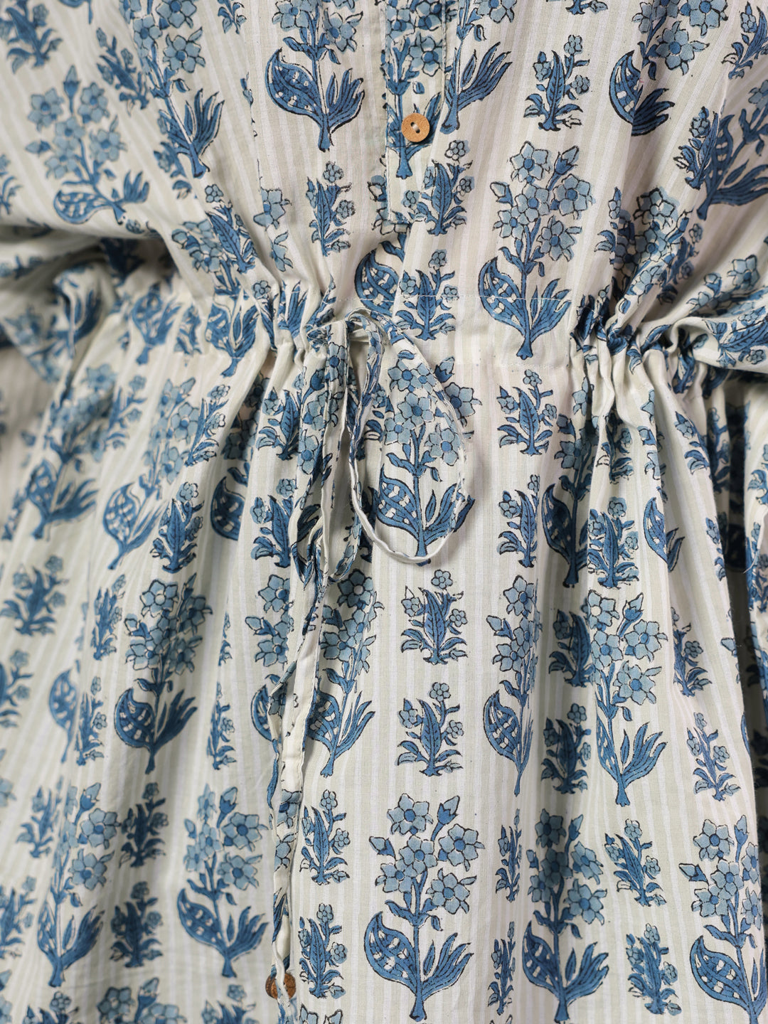 Blue & Grey Handblock Printed Shirt Style Kaftan Top