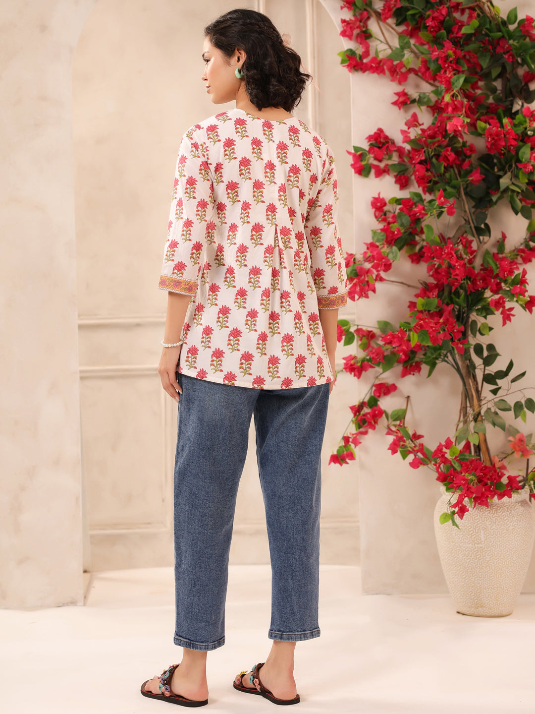 White Printed Cotton Top with Lining