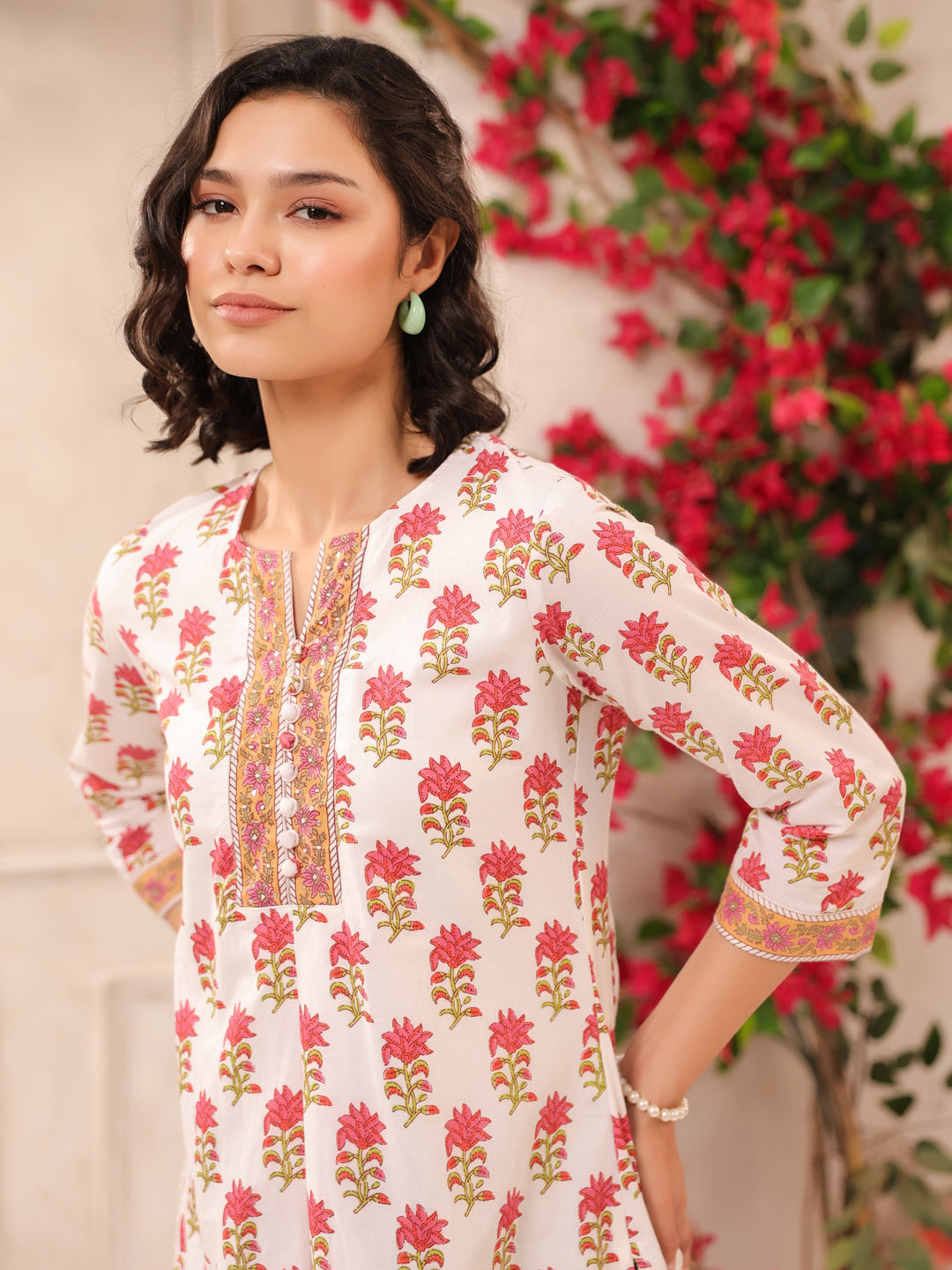 White Printed Cotton Top with Lining
