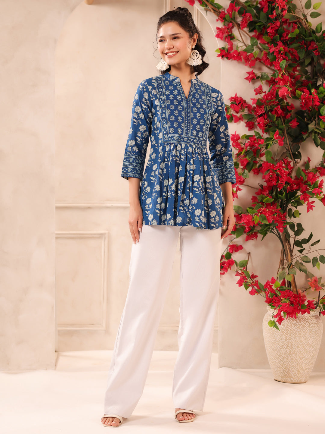 Blue Printed Cotton Top