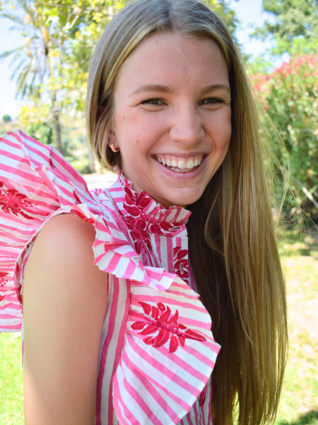 Ruffle Sleeve Top | Pink Palms