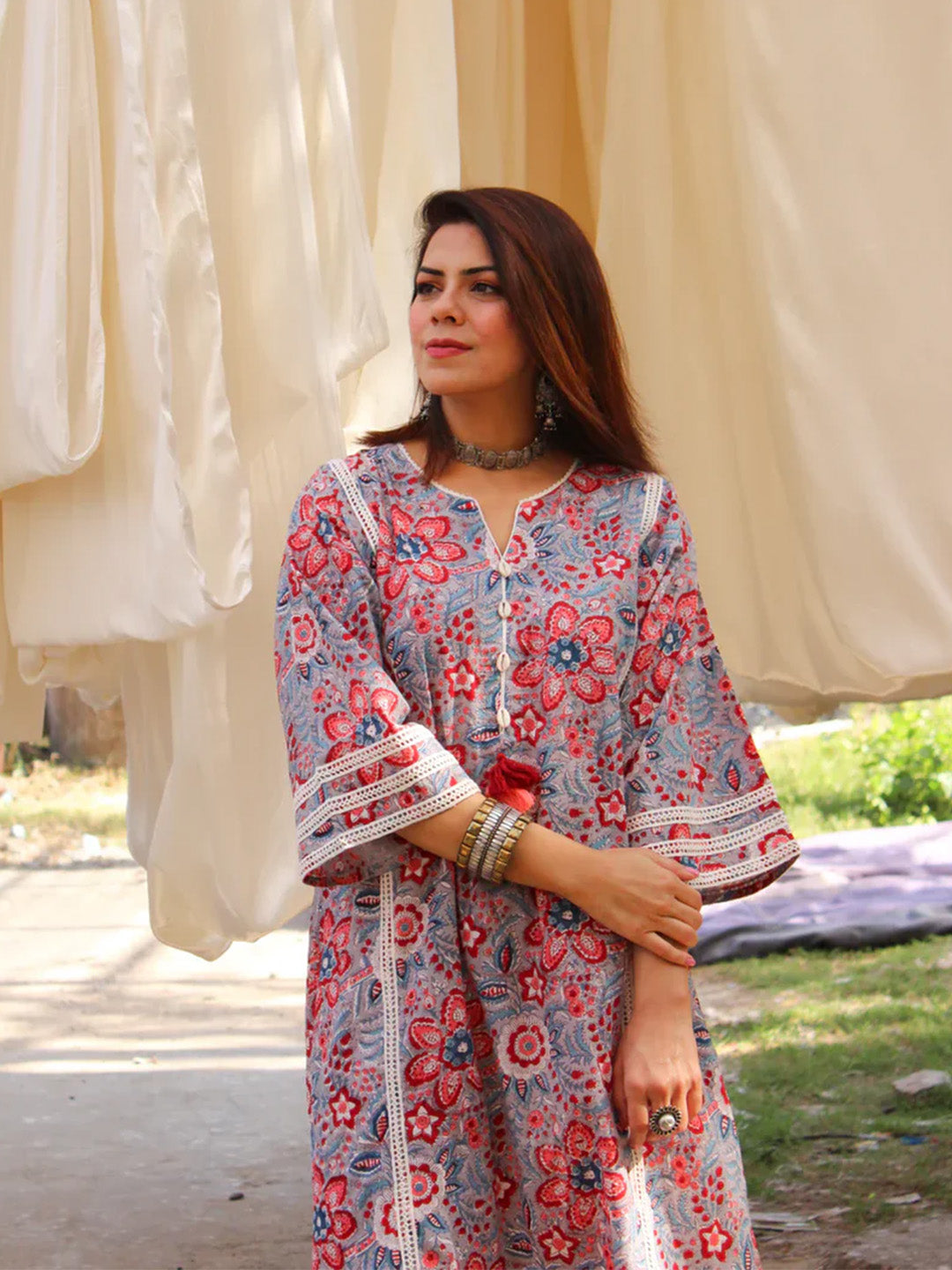 Afghani Chogha Set | Gray Floral