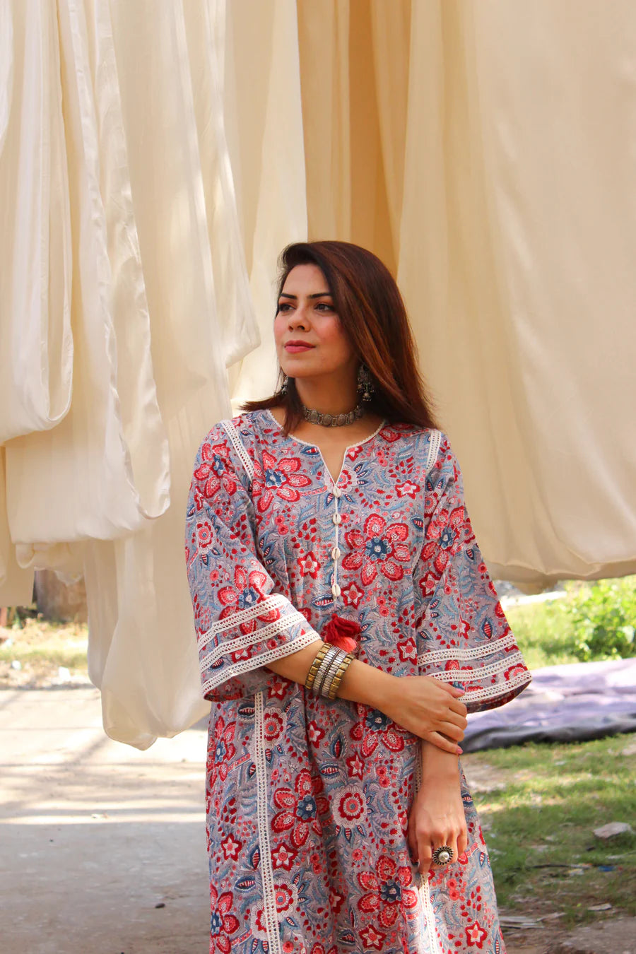 Afghani Chogha Set | Gray Floral
