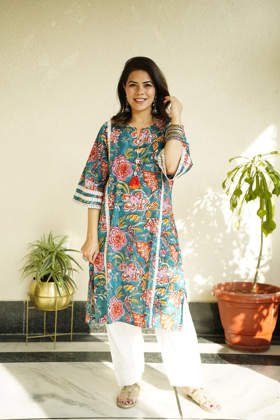 Afghani Chogha Set | Green Floral