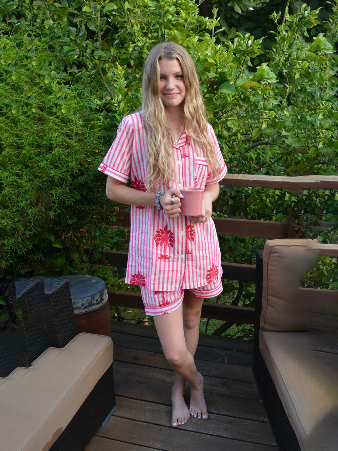 Shanti PJ Set Short | Pink Palms