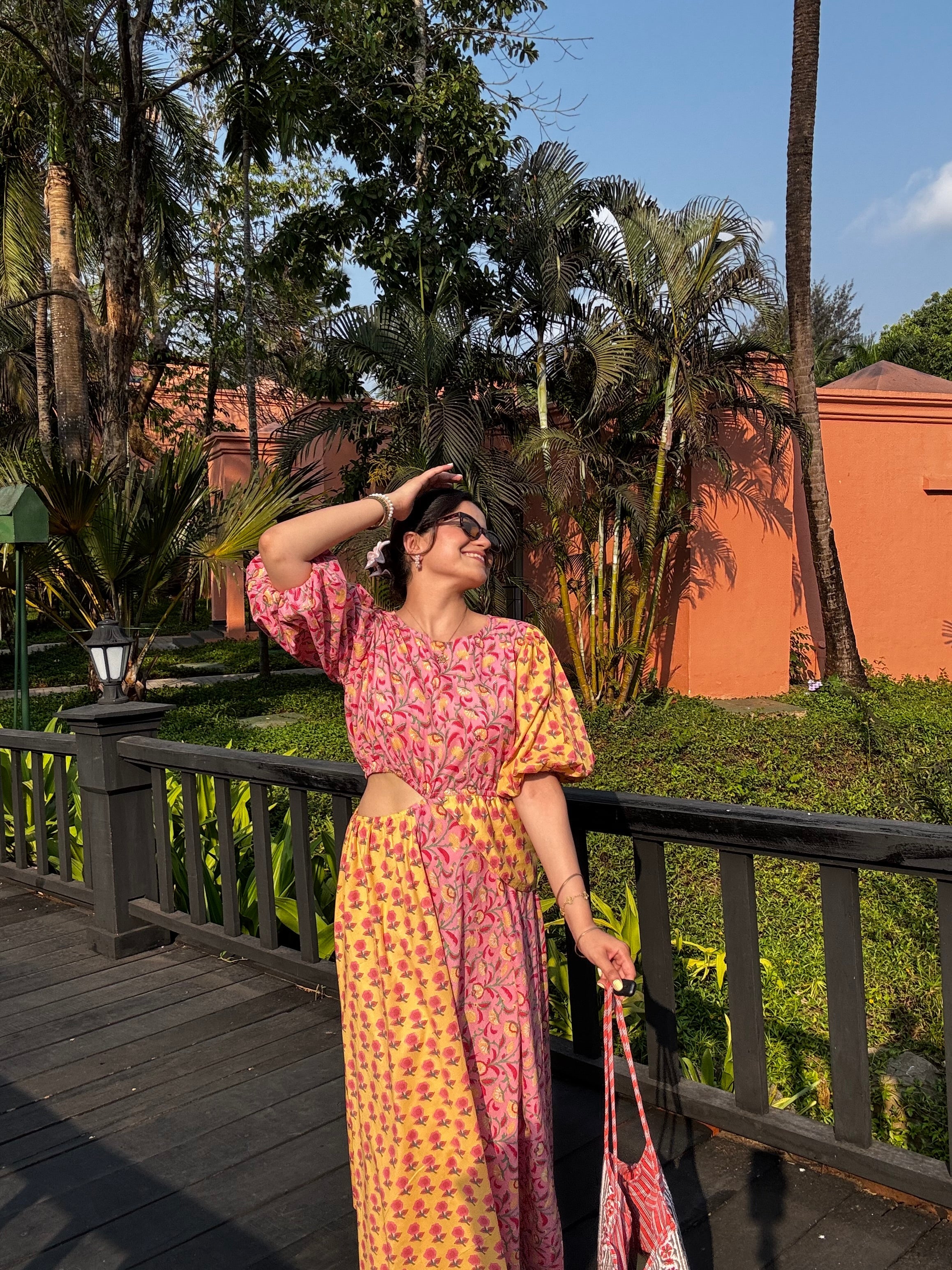 Sunset Bloom Cotton Cut-out dress