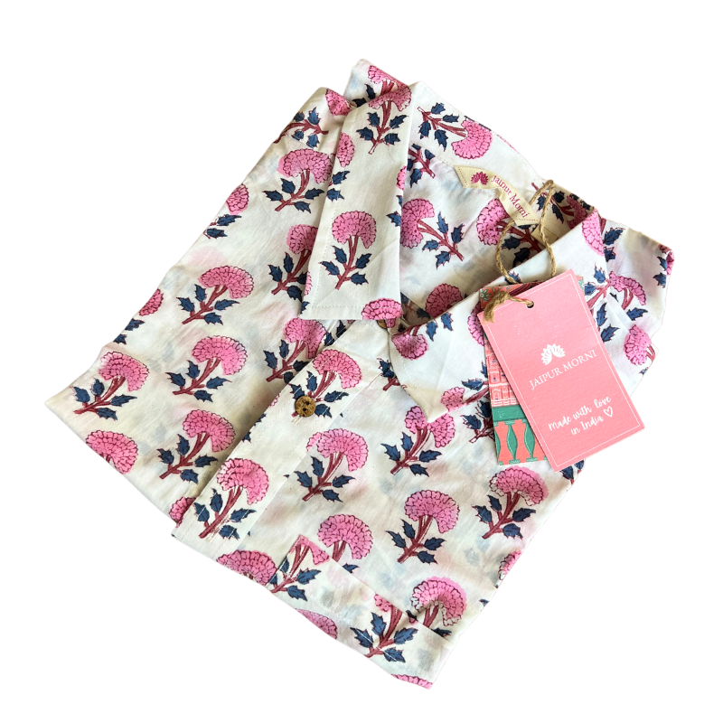 Block Print Button Down Shirt | Pink Booti