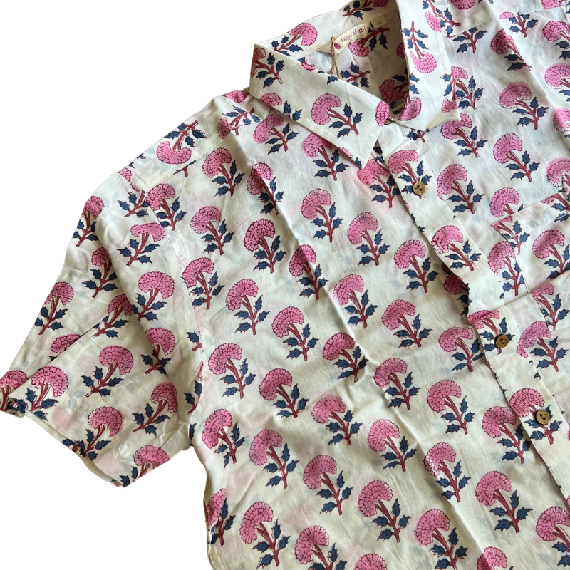 Block Print Button Down Shirt | Pink Booti