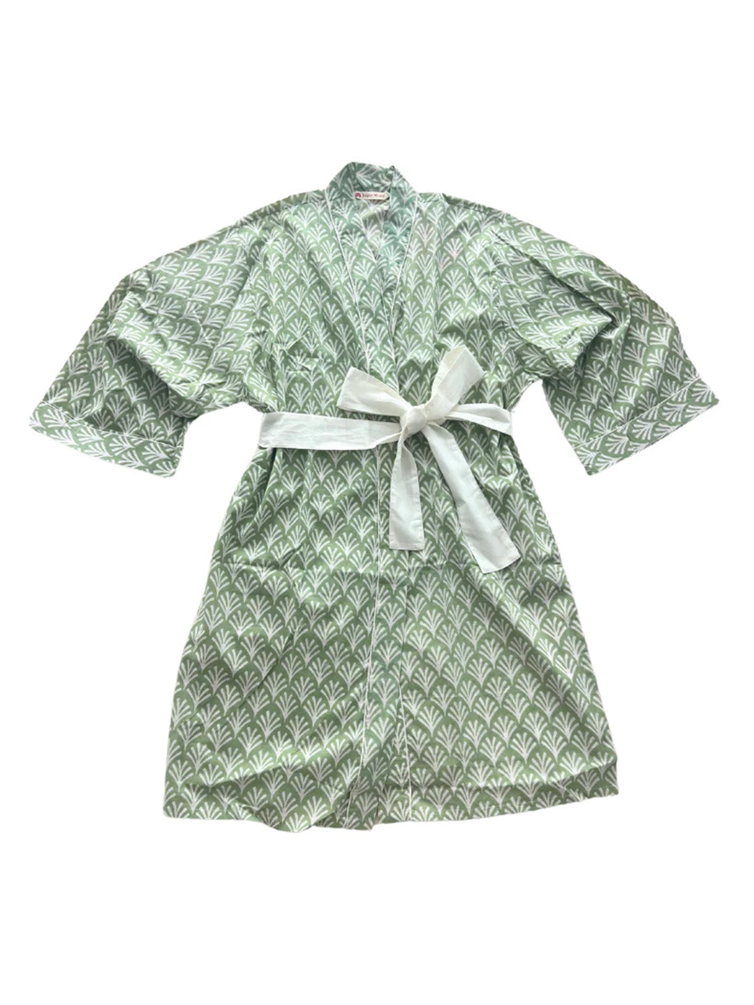 SECONDS | Block Print Cotton Robe | Soft Sage | No Beltloops