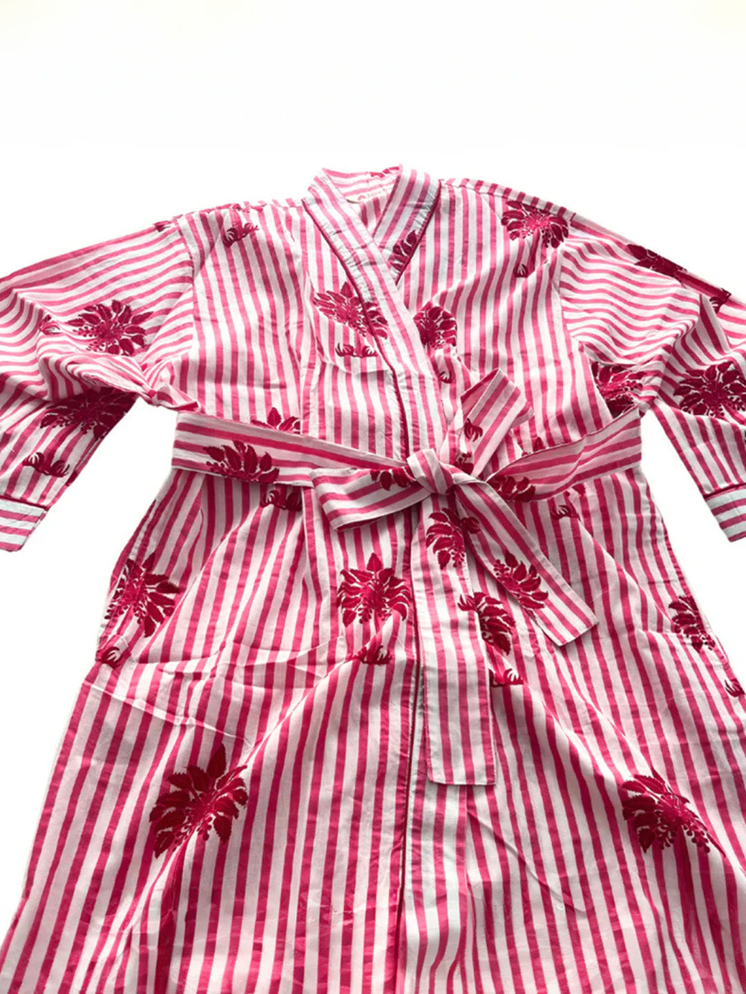 SECONDS | Block Print Cotton Robe | Pink Palms | No Beltloops