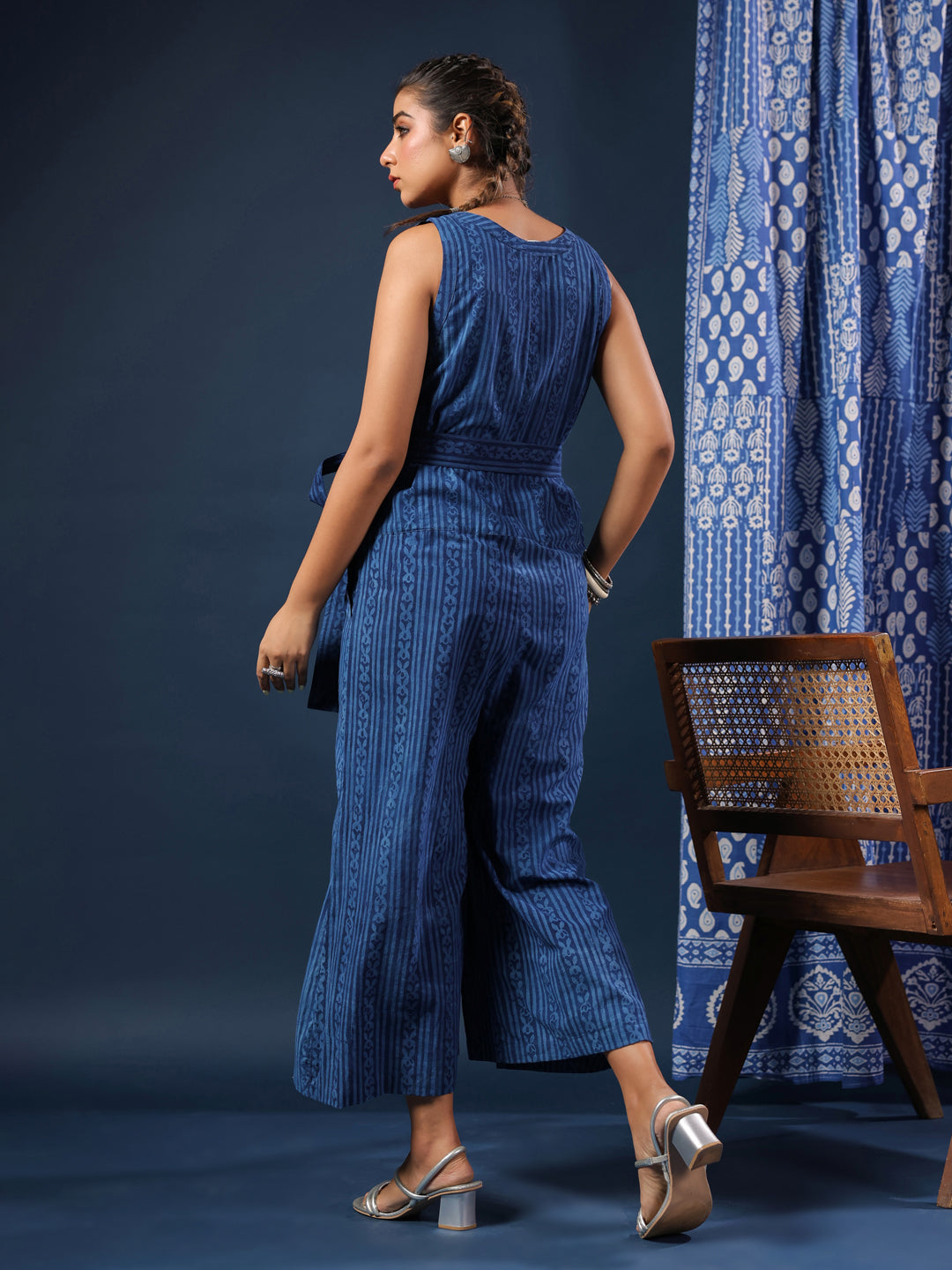 Indigo Breeze Handblock Cotton Jumpsuit