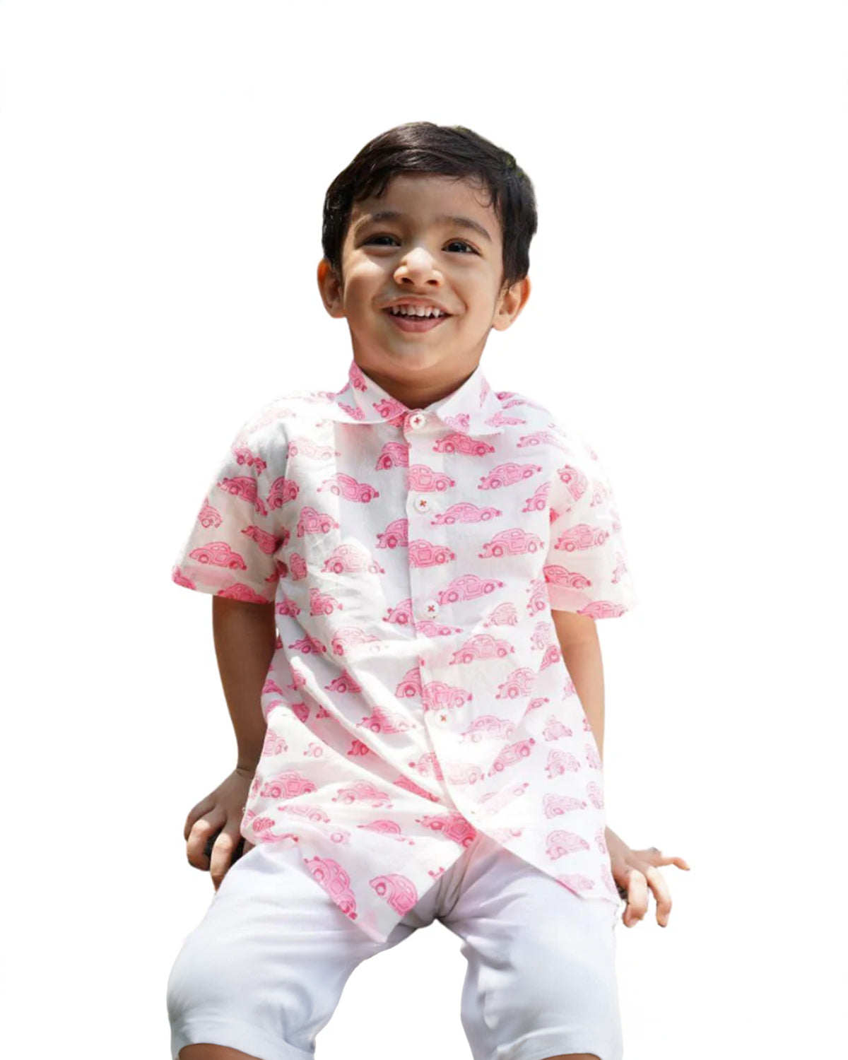 Block Print Kids Button Down Shirt | Pink Cars