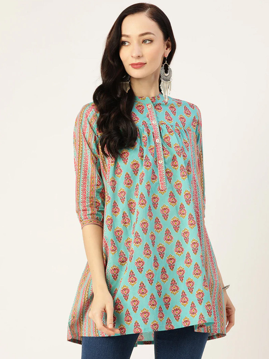 Ethnic Motifs Print Longline A-Line Top
