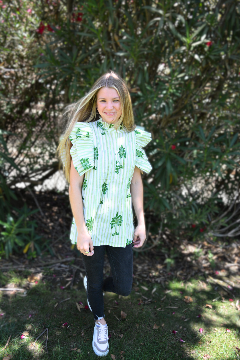 SAMPLE | Ruffle Sleeve Top | Summer Palms