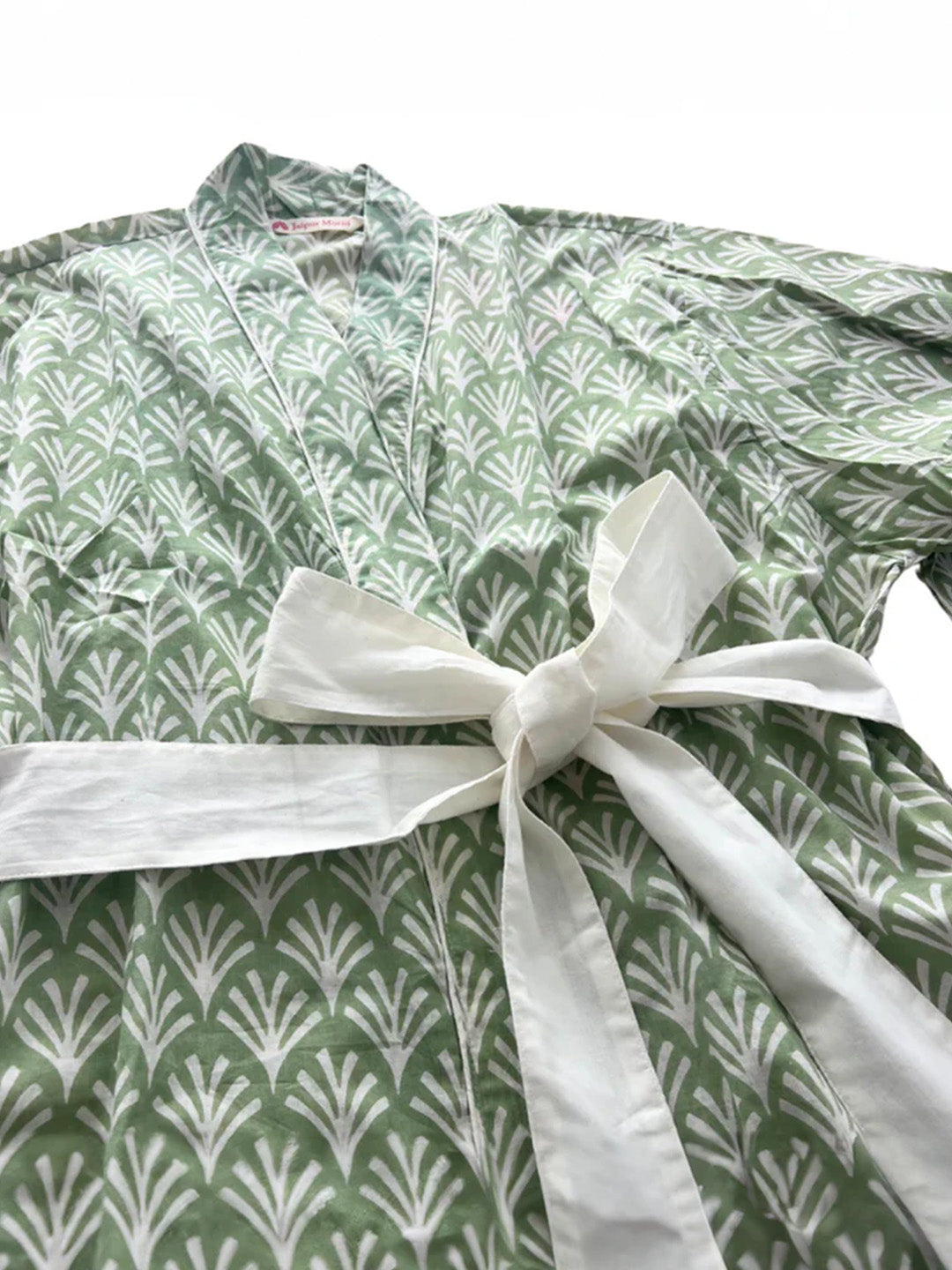SECONDS | Block Print Cotton Robe | Soft Sage | No Beltloops