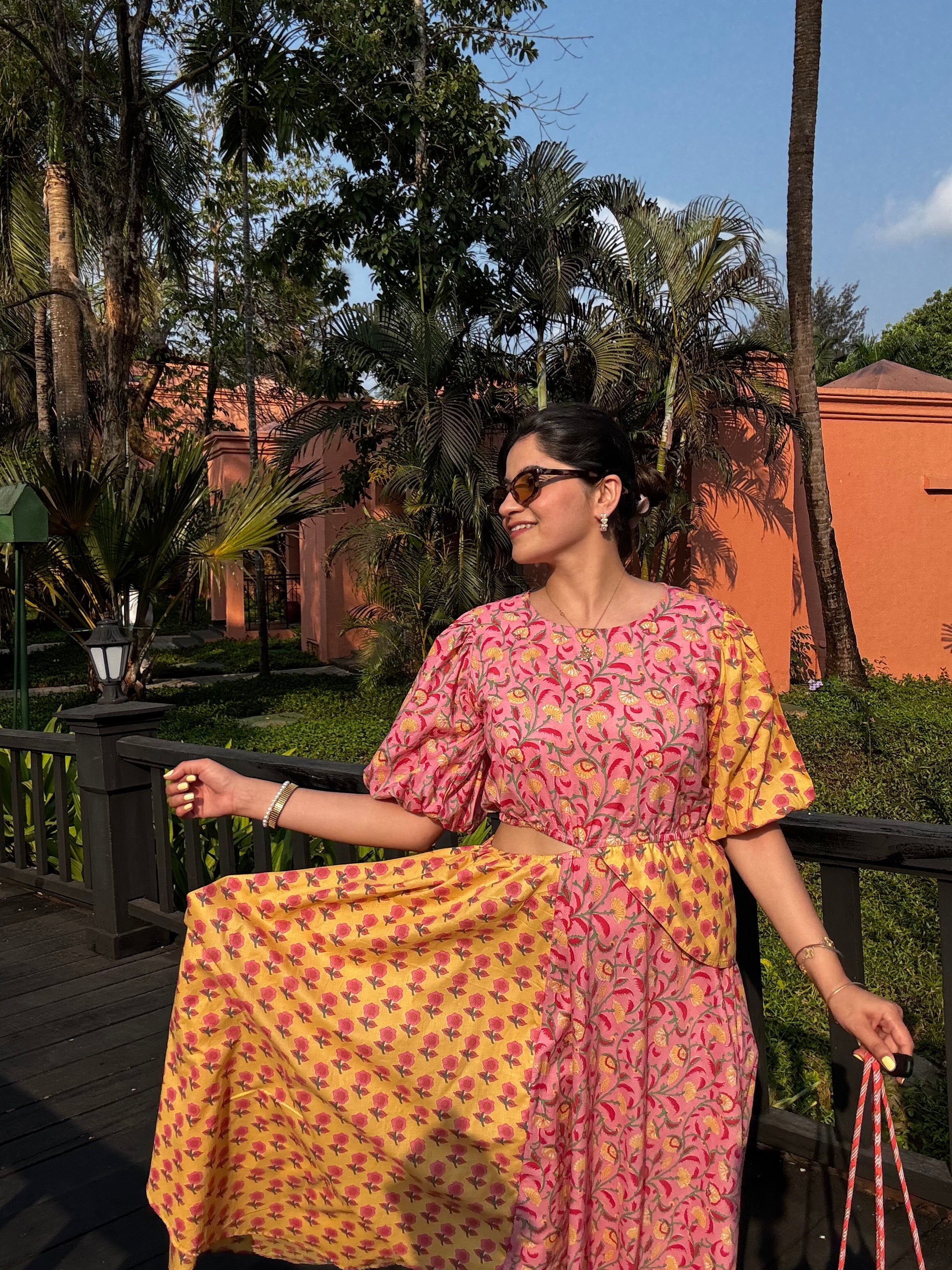 Sunset Bloom Cotton Cut-out dress