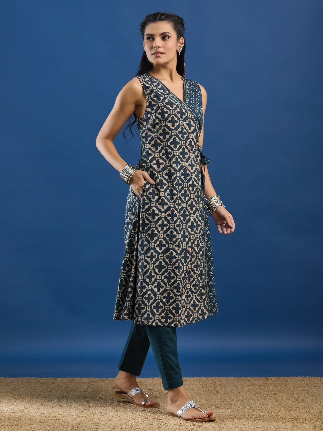 Green Handblock Printed Kurta Set