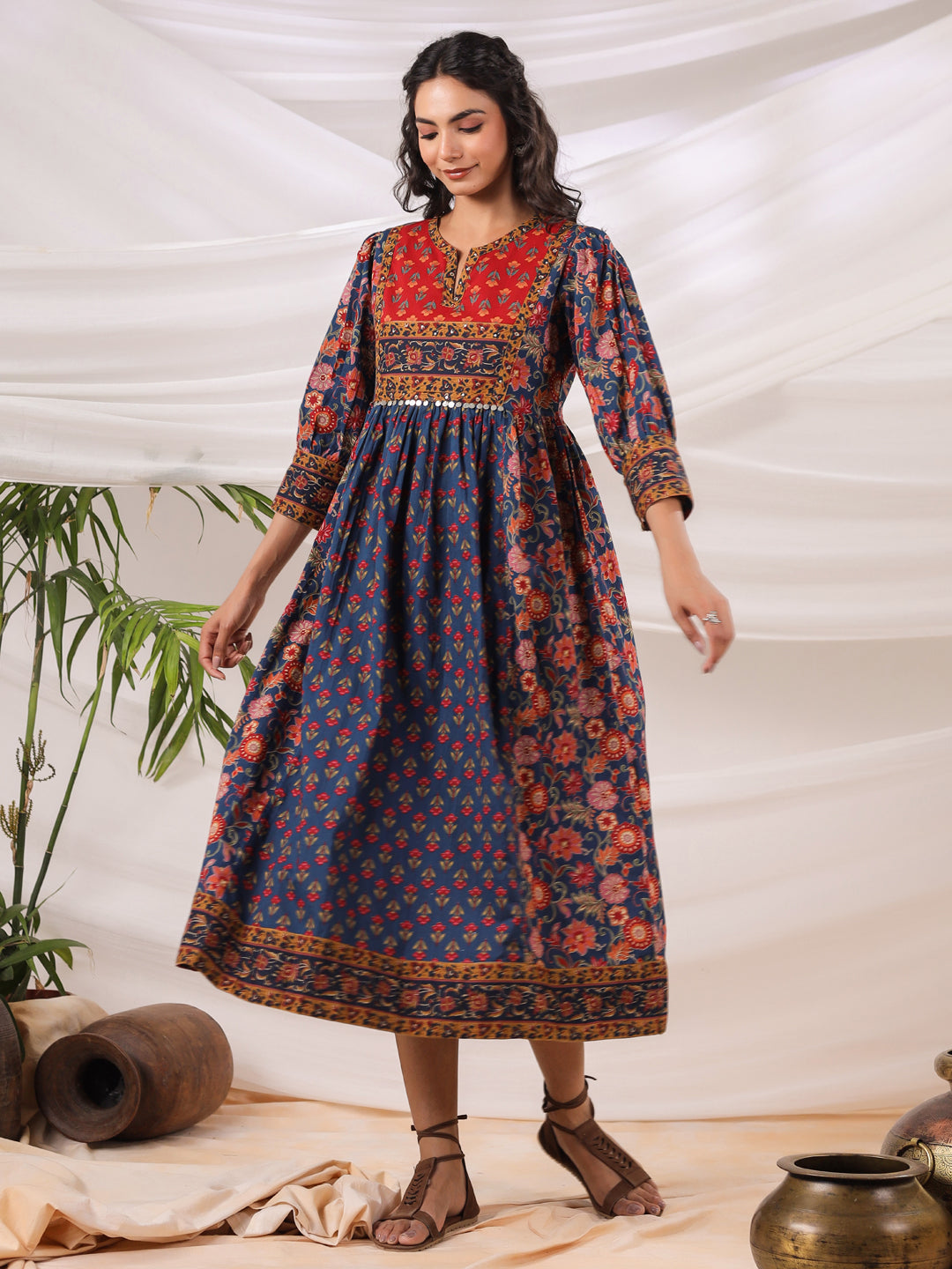 Blue cotton printed kurti dress