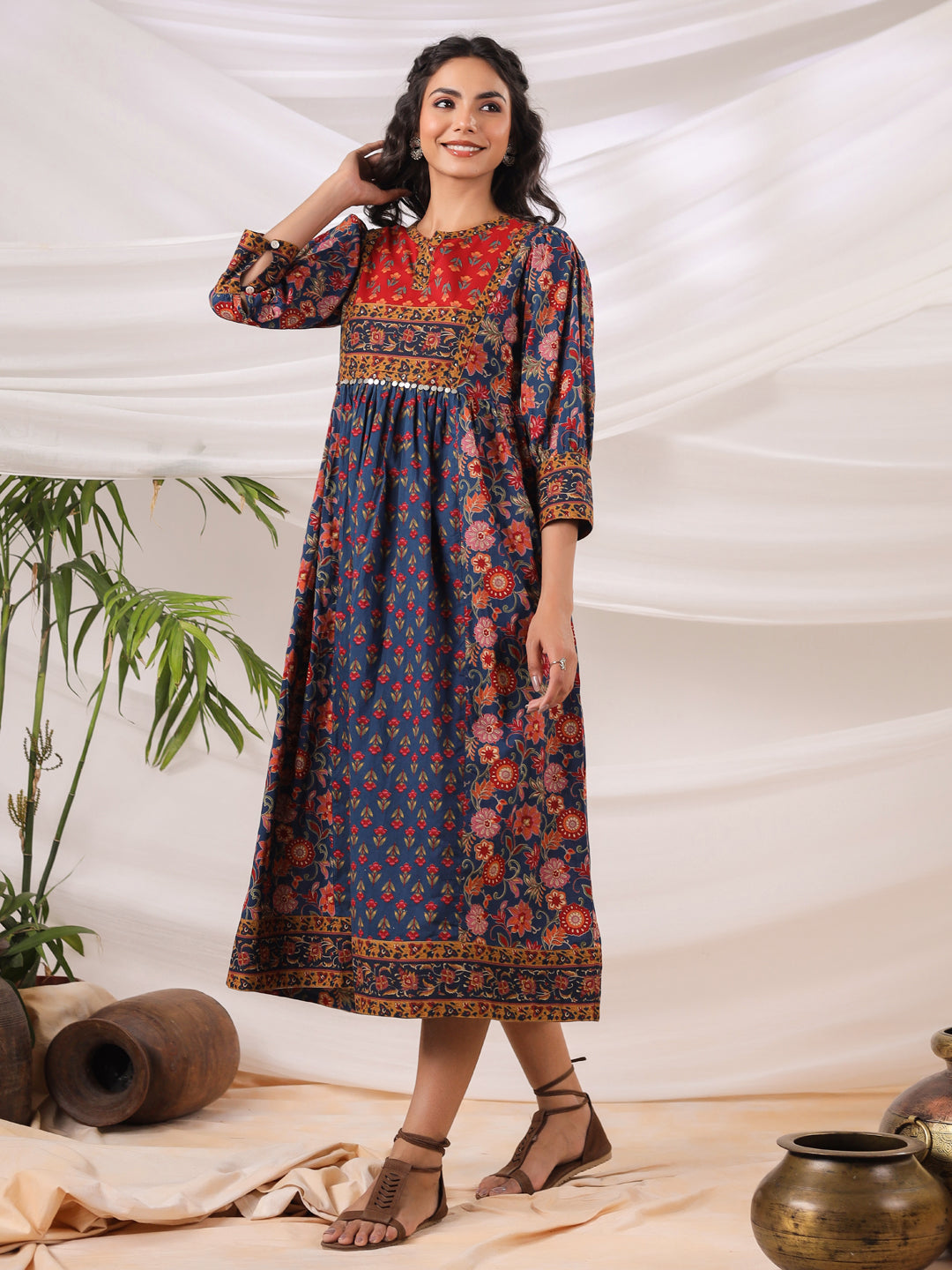Blue cotton printed kurti dress