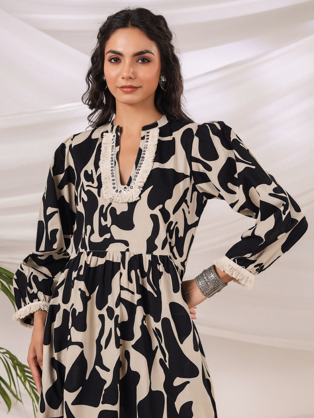 Black & Cream Printed Dress