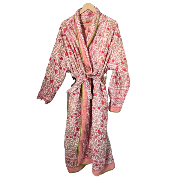 Block Print Quilted Cotton Robe | Rose