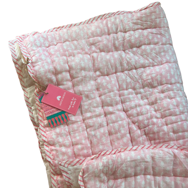 Block Print Crib Quilt | Pink Dragonfly