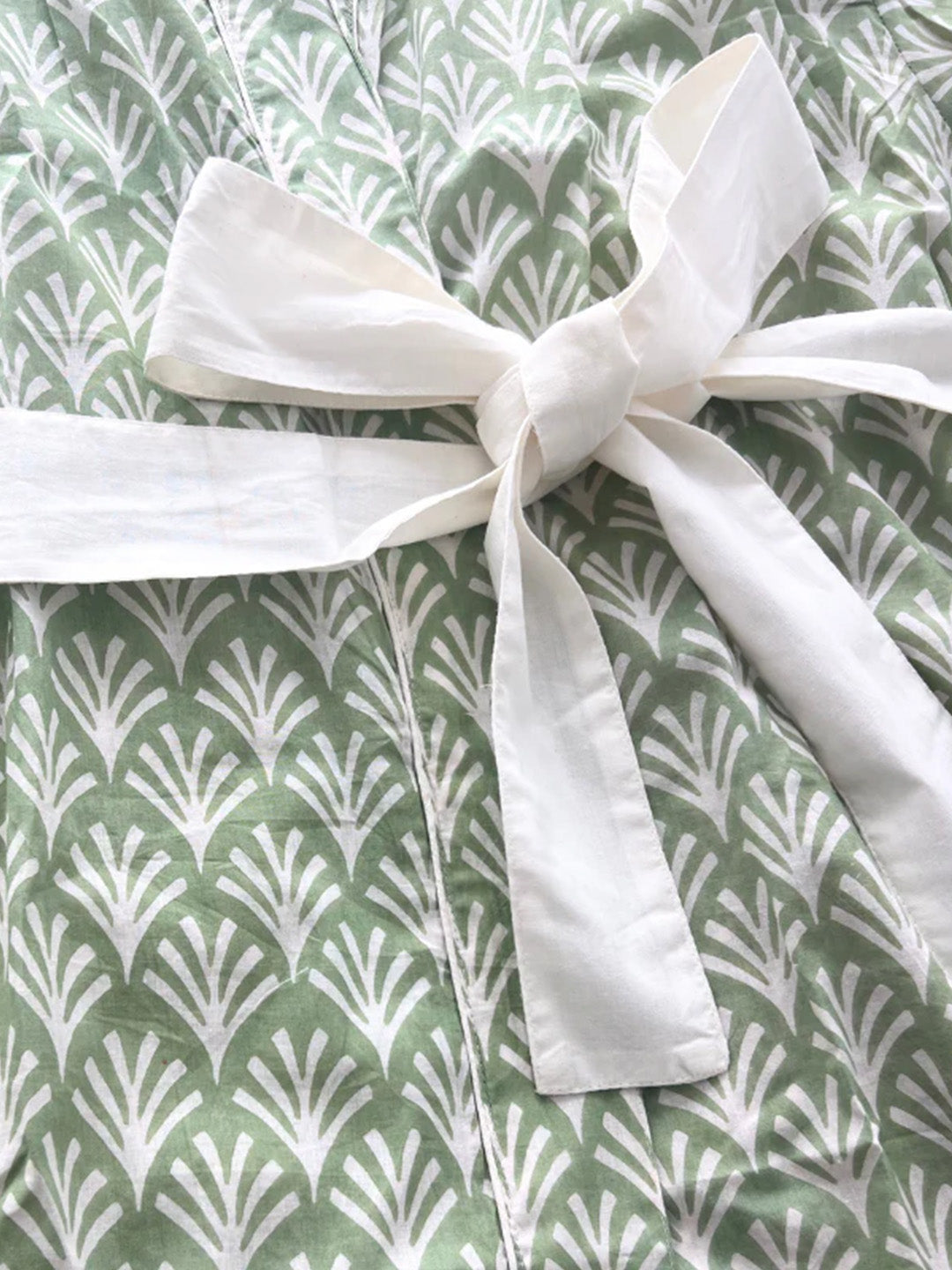 SECONDS | Block Print Cotton Robe | Soft Sage | No Beltloops