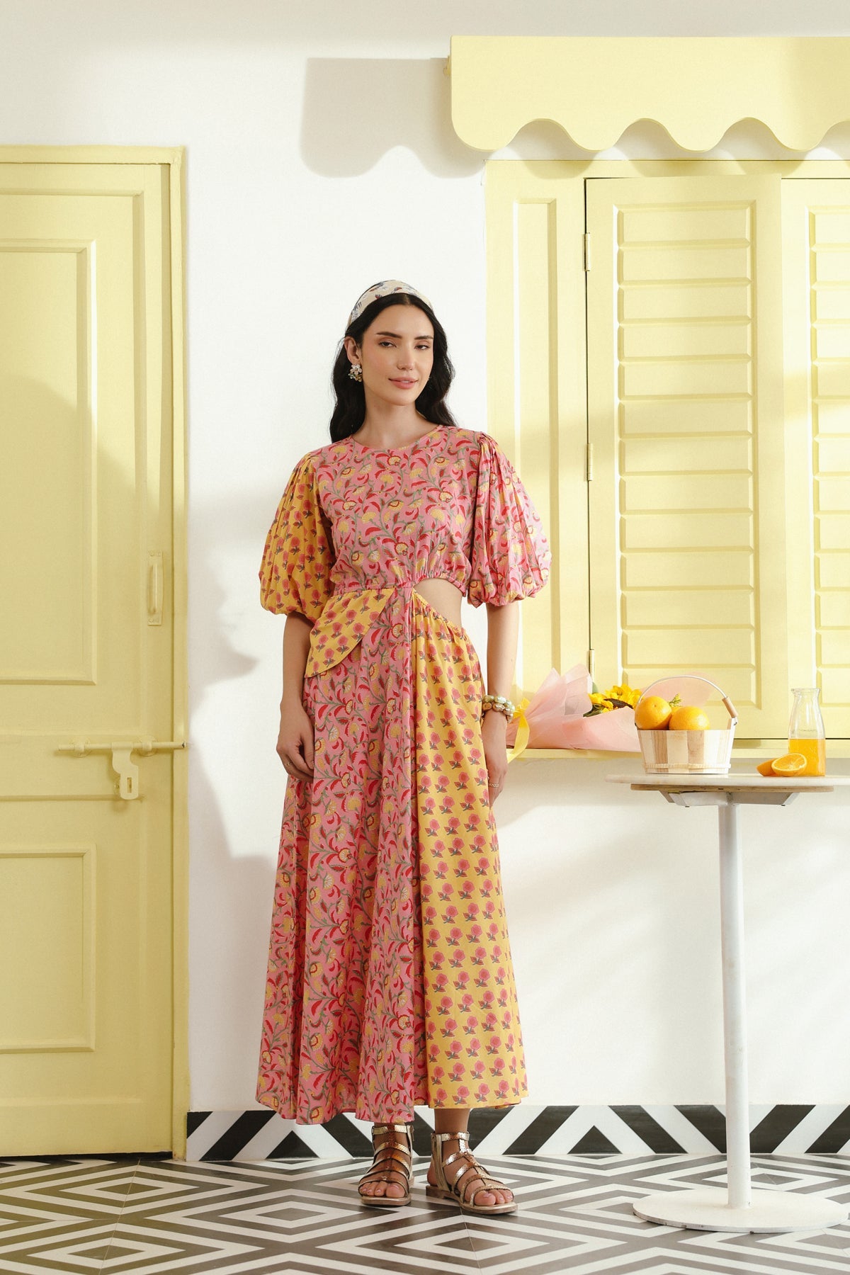 Sunset Bloom Cotton Cut-out dress