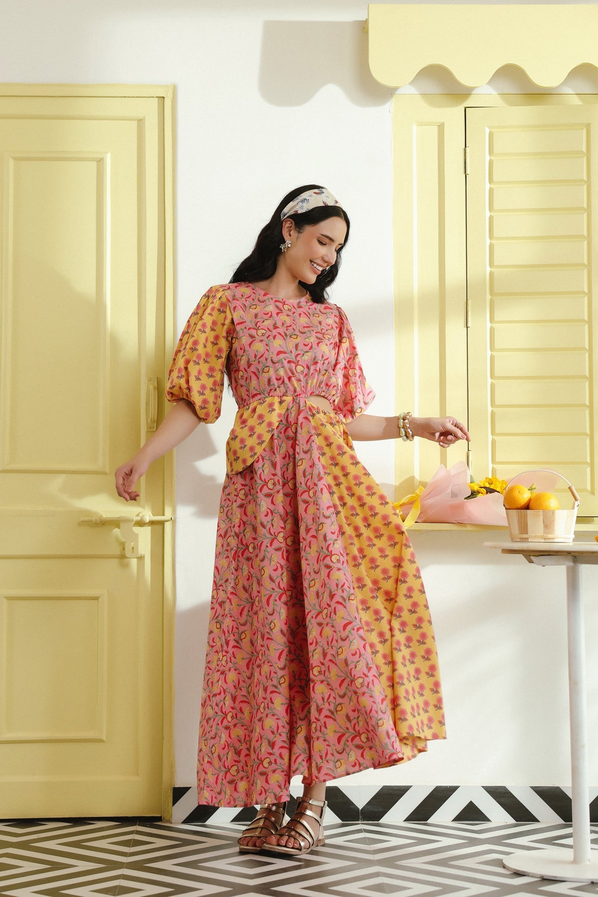 Sunset Bloom Cotton Cut-out dress
