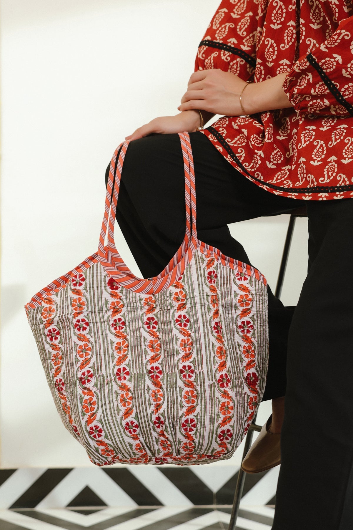 Teracotta Quilted Boho Tote Bag