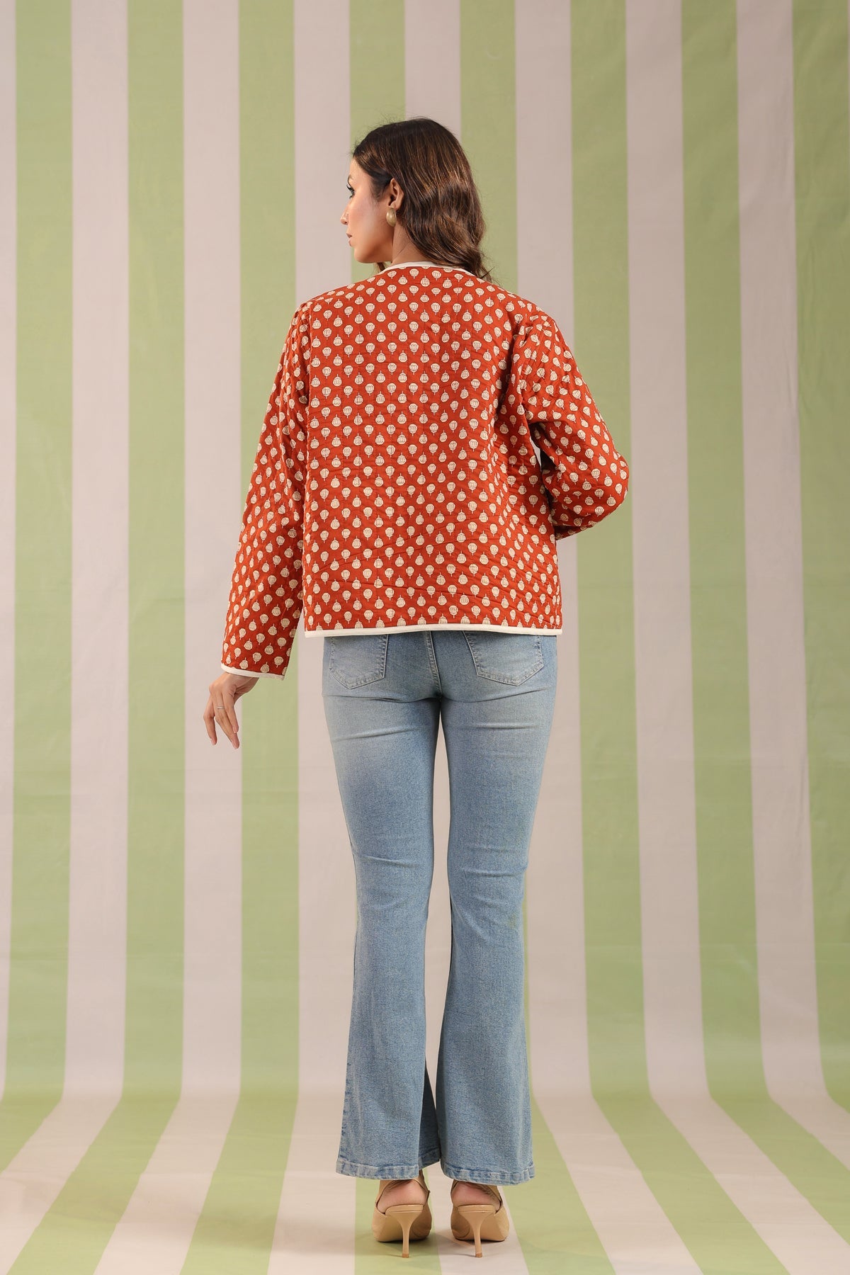 Mustard Booti Printed Free-Size Quilted Cotton Jacket