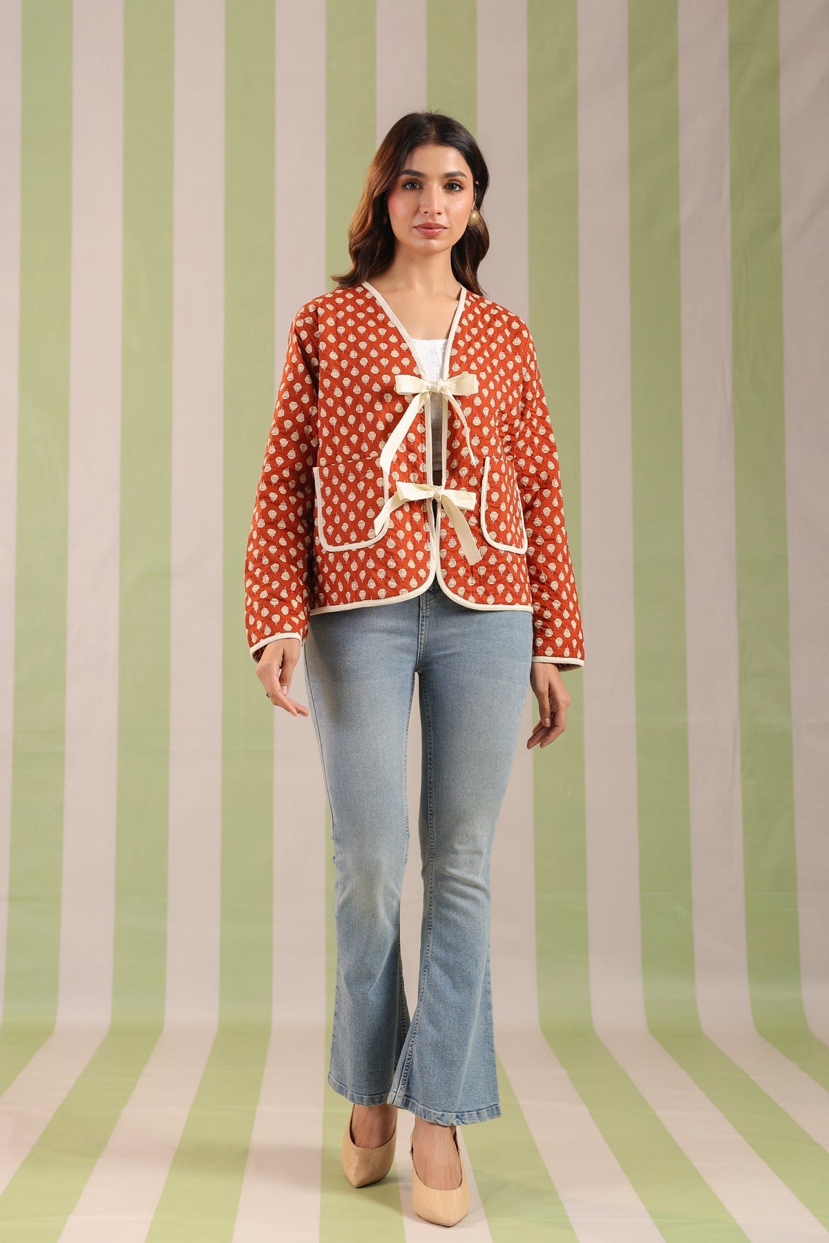 Mustard Booti Printed Free-Size Quilted Cotton Jacket