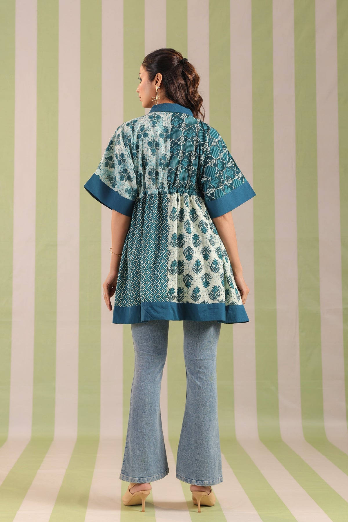 Teal Printed One Size Kaftan Top