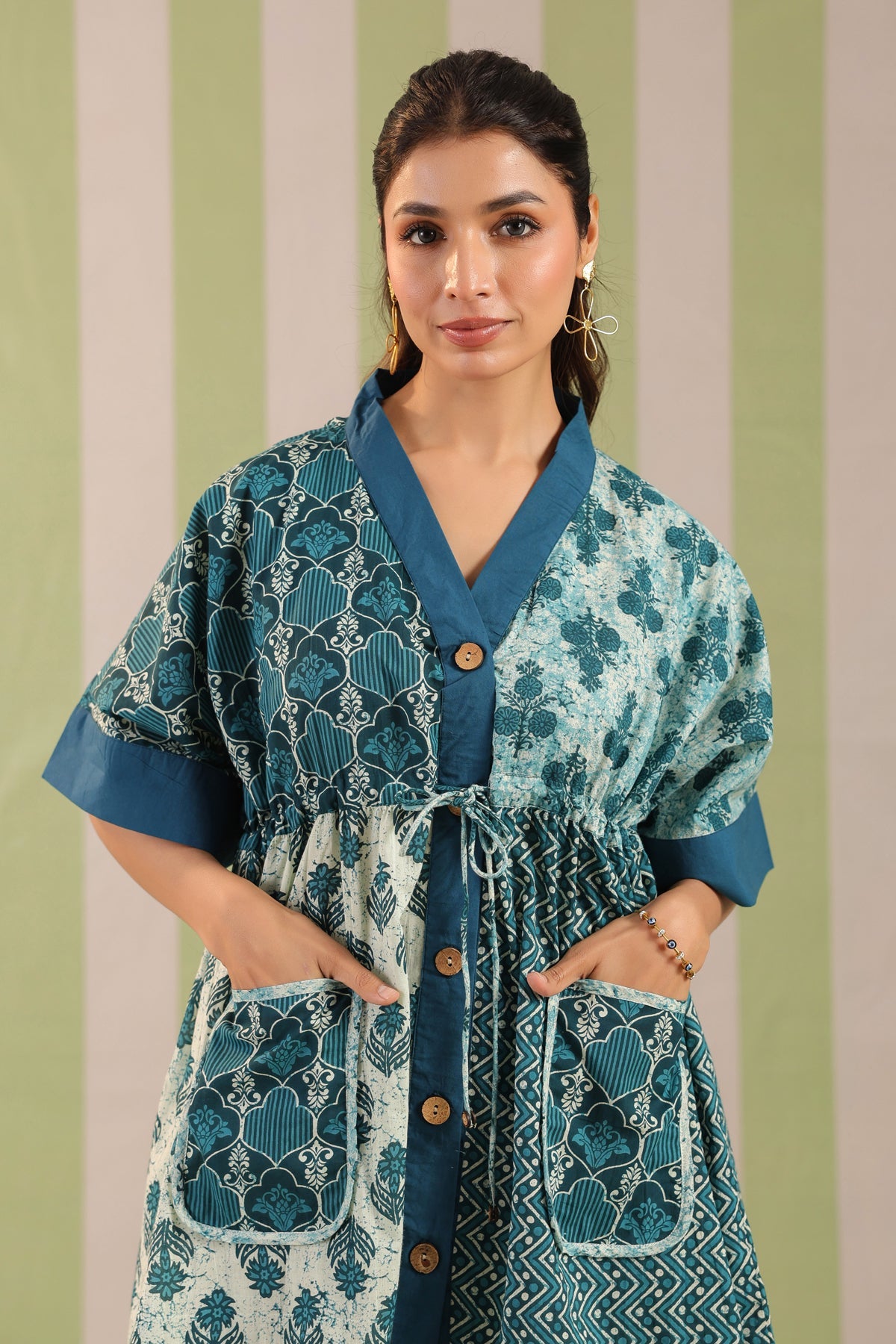 Teal Printed One Size Kaftan Top