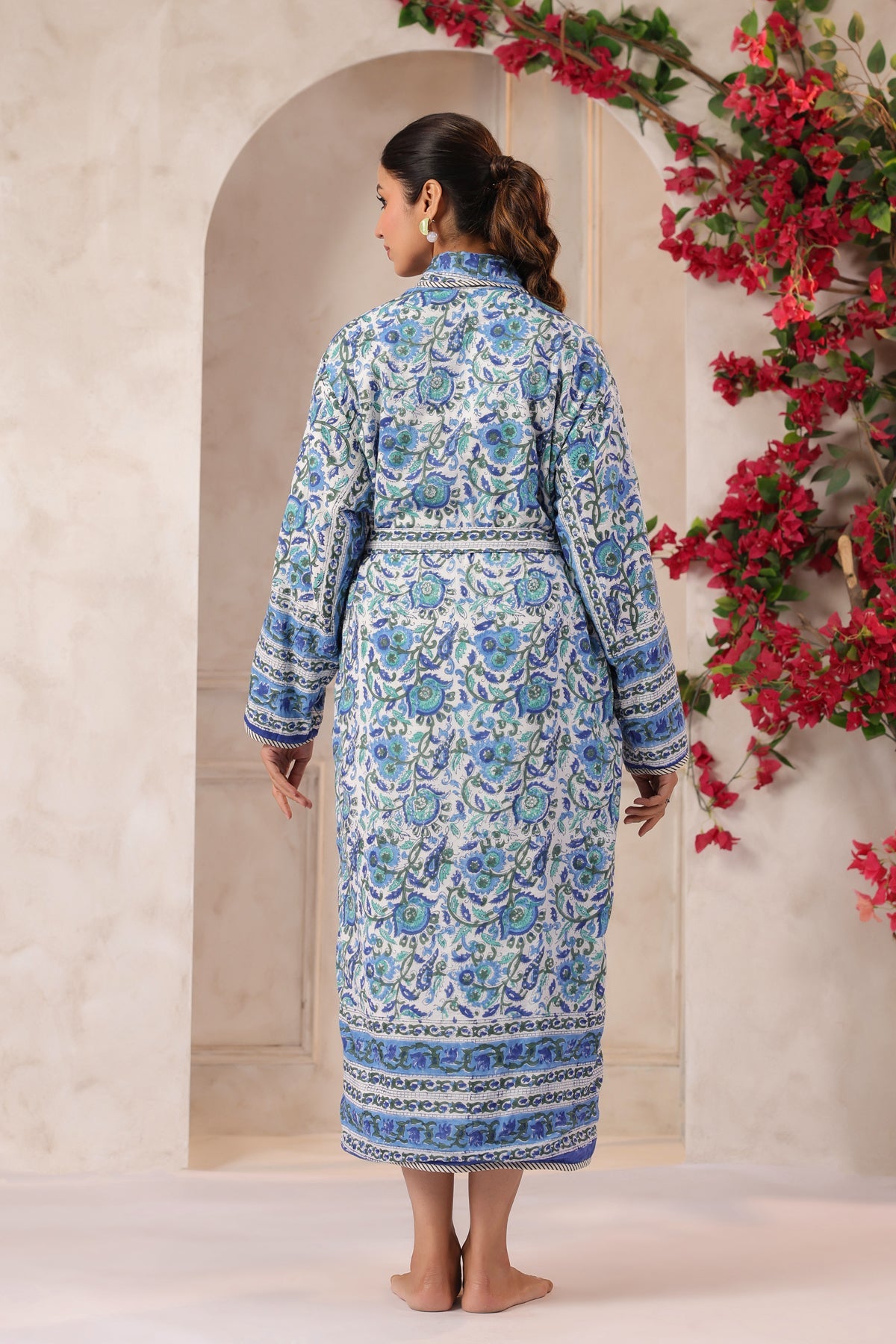 Anokhi Blue Printed Reversible Quilted Robes