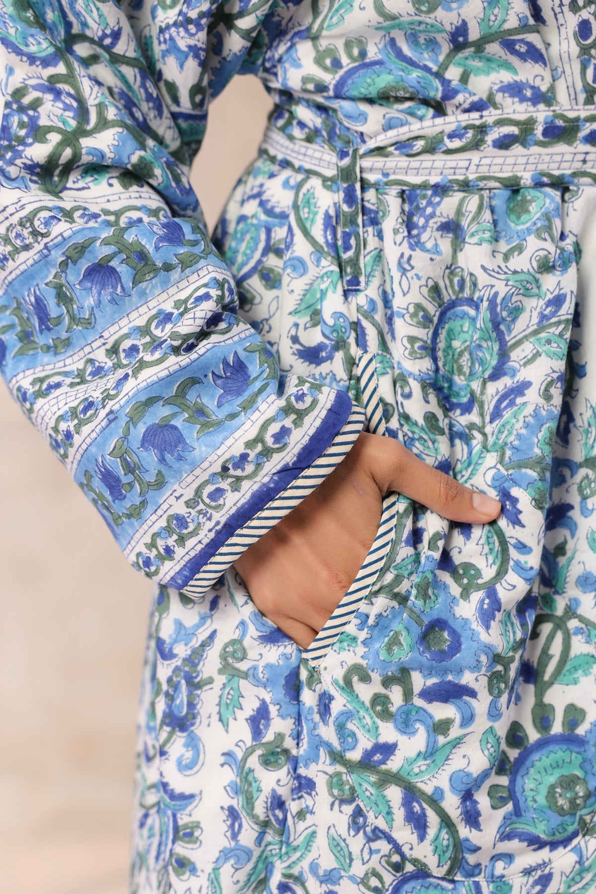 Anokhi Blue Printed Reversible Quilted Robes