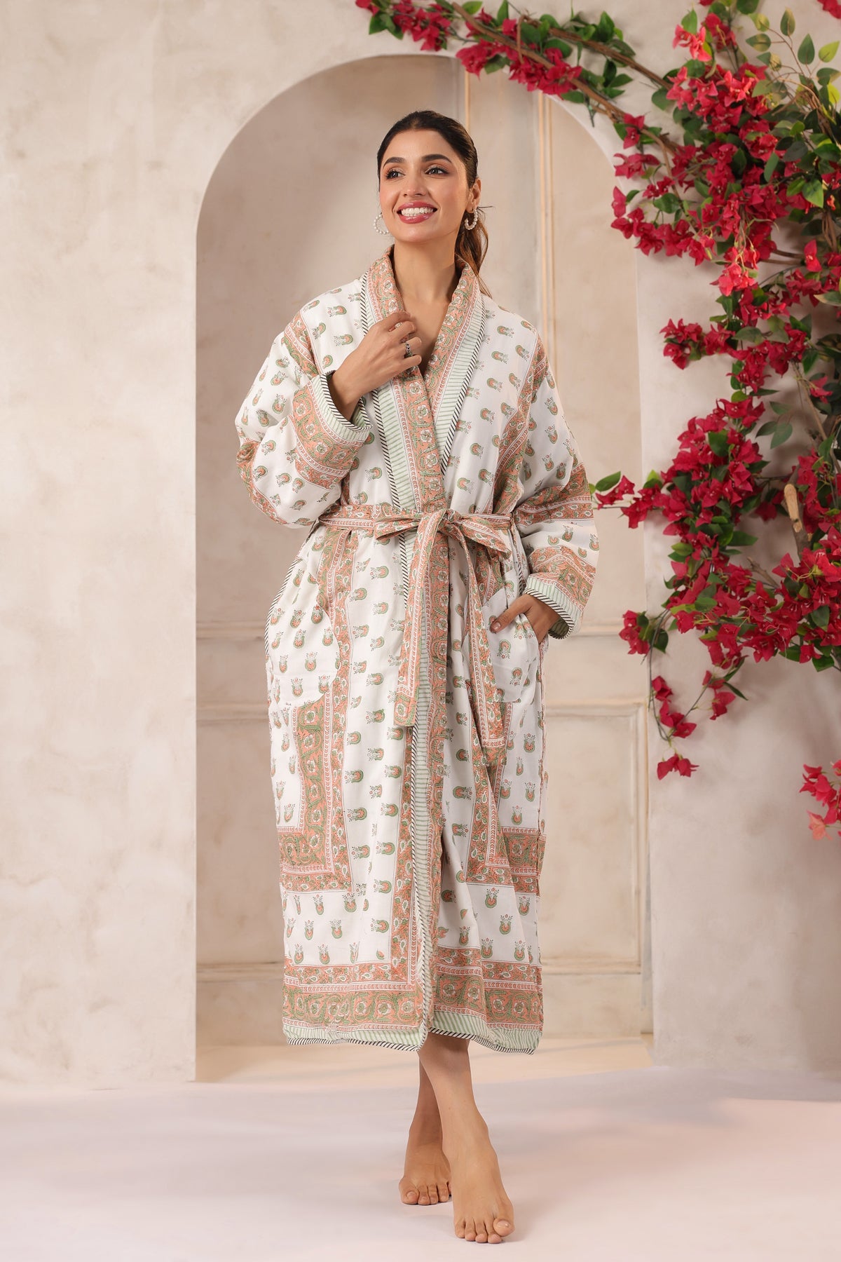 Rosette Floral Printed Reversible Quilted Robes