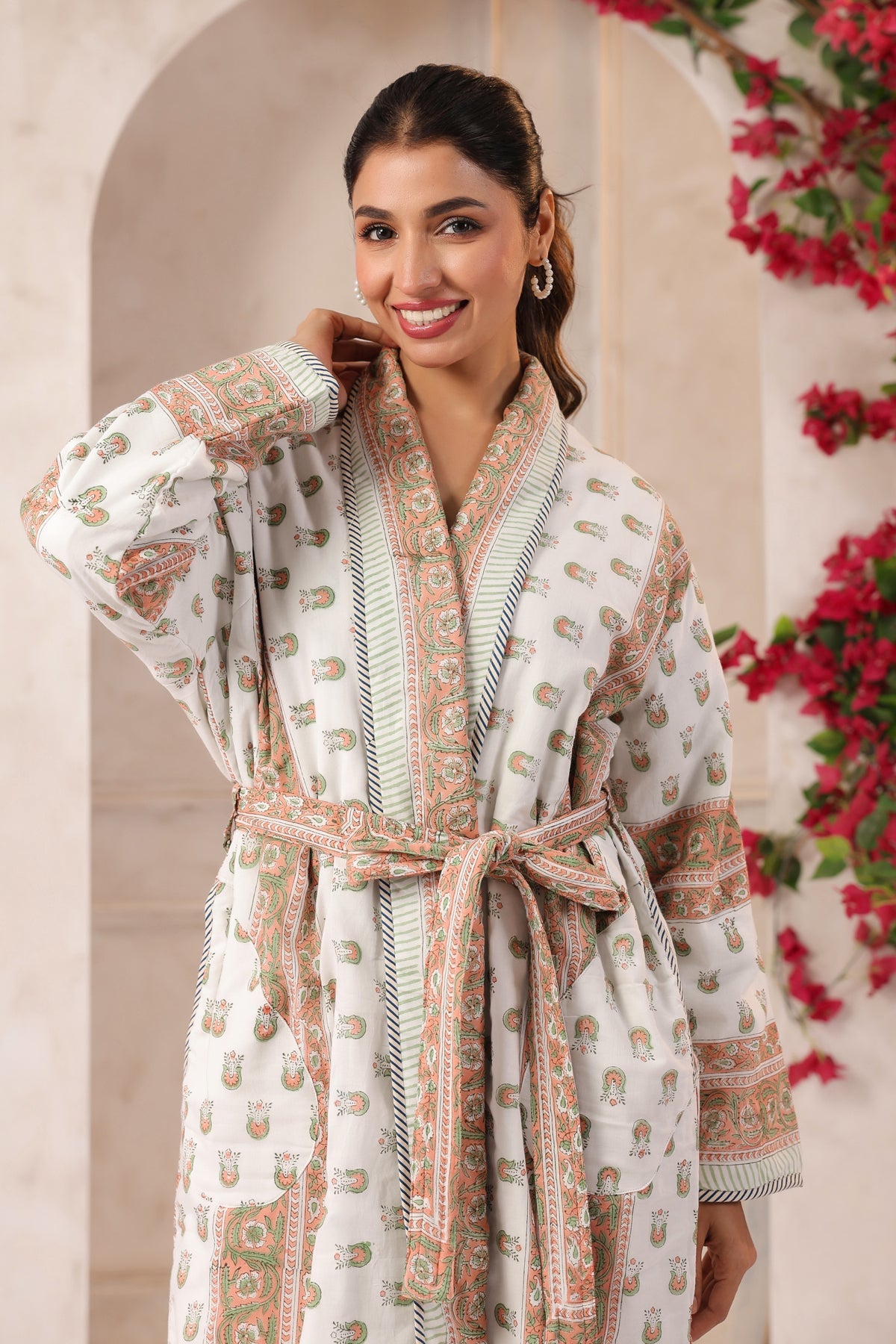 Rosette Floral Printed Reversible Quilted Robes