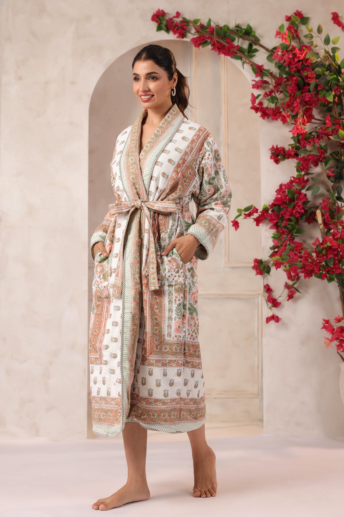 Rosette Floral Printed Reversible Quilted Robes
