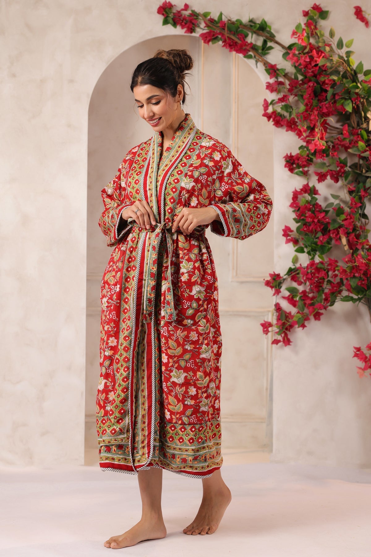 Red Agra Jaal Printed Reversible Quilted Robes