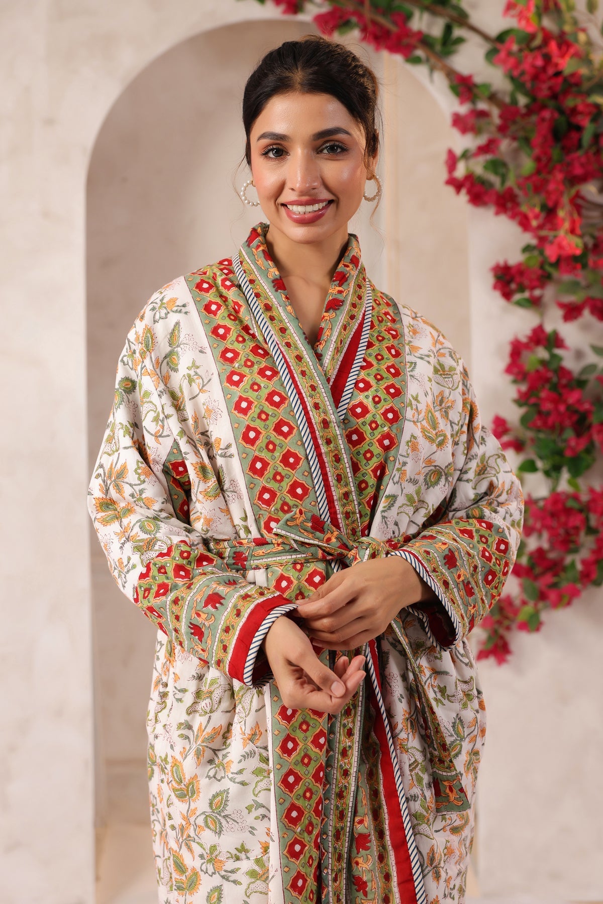 Red Agra Jaal Printed Reversible Quilted Robes